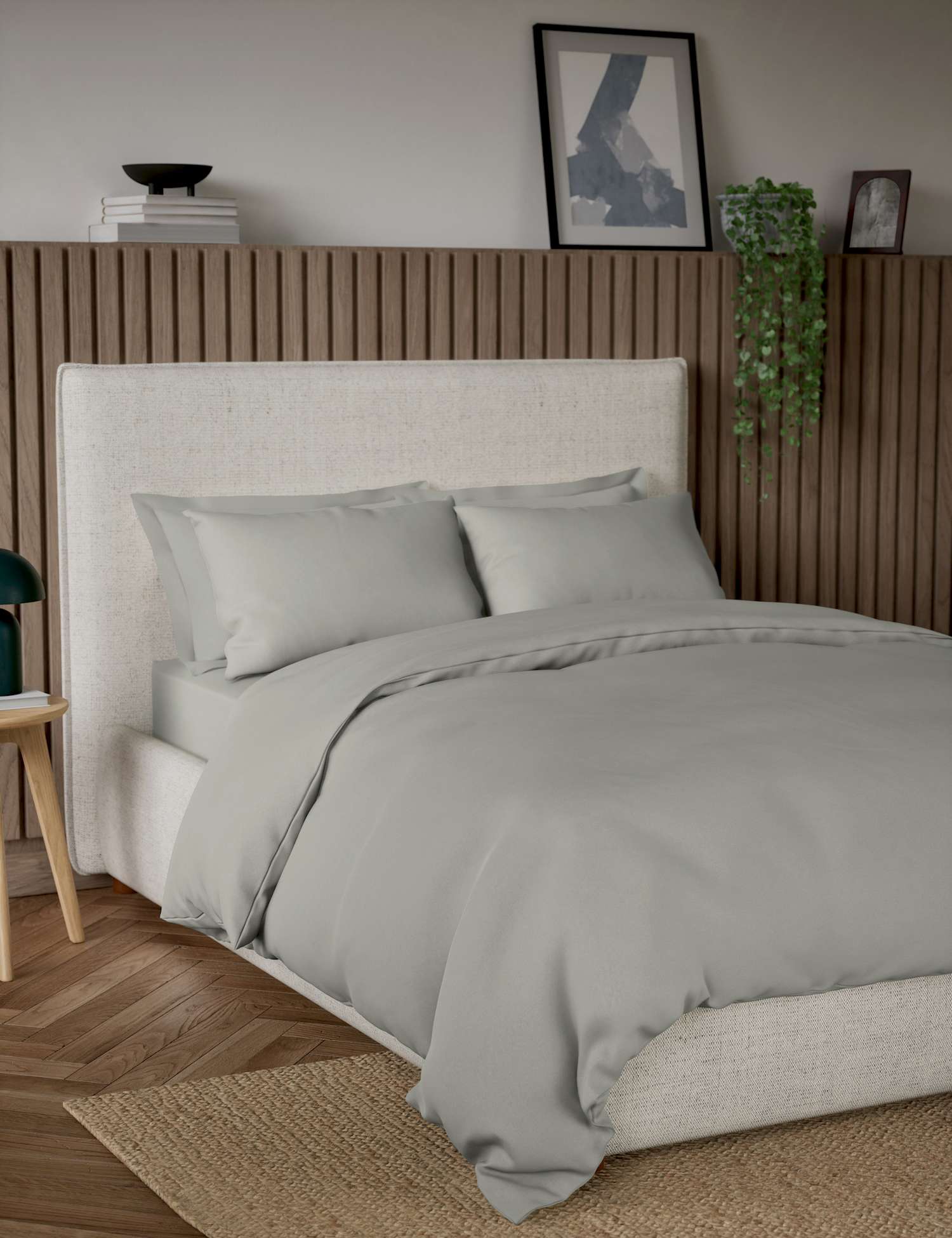 M&S Pure Cotton 300 Thread Count Bedding Set Light Grey