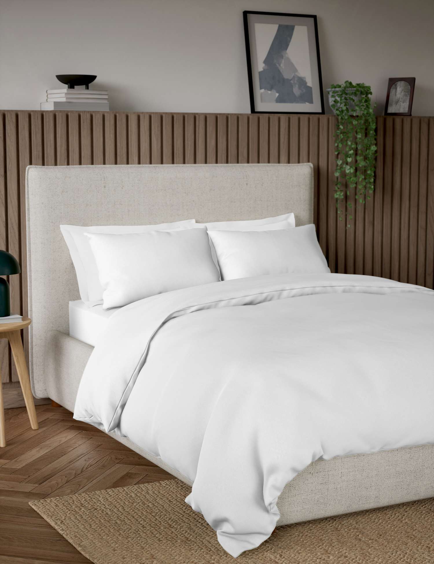 M&S Pure Cotton 300 Thread Count Bedding Set White
