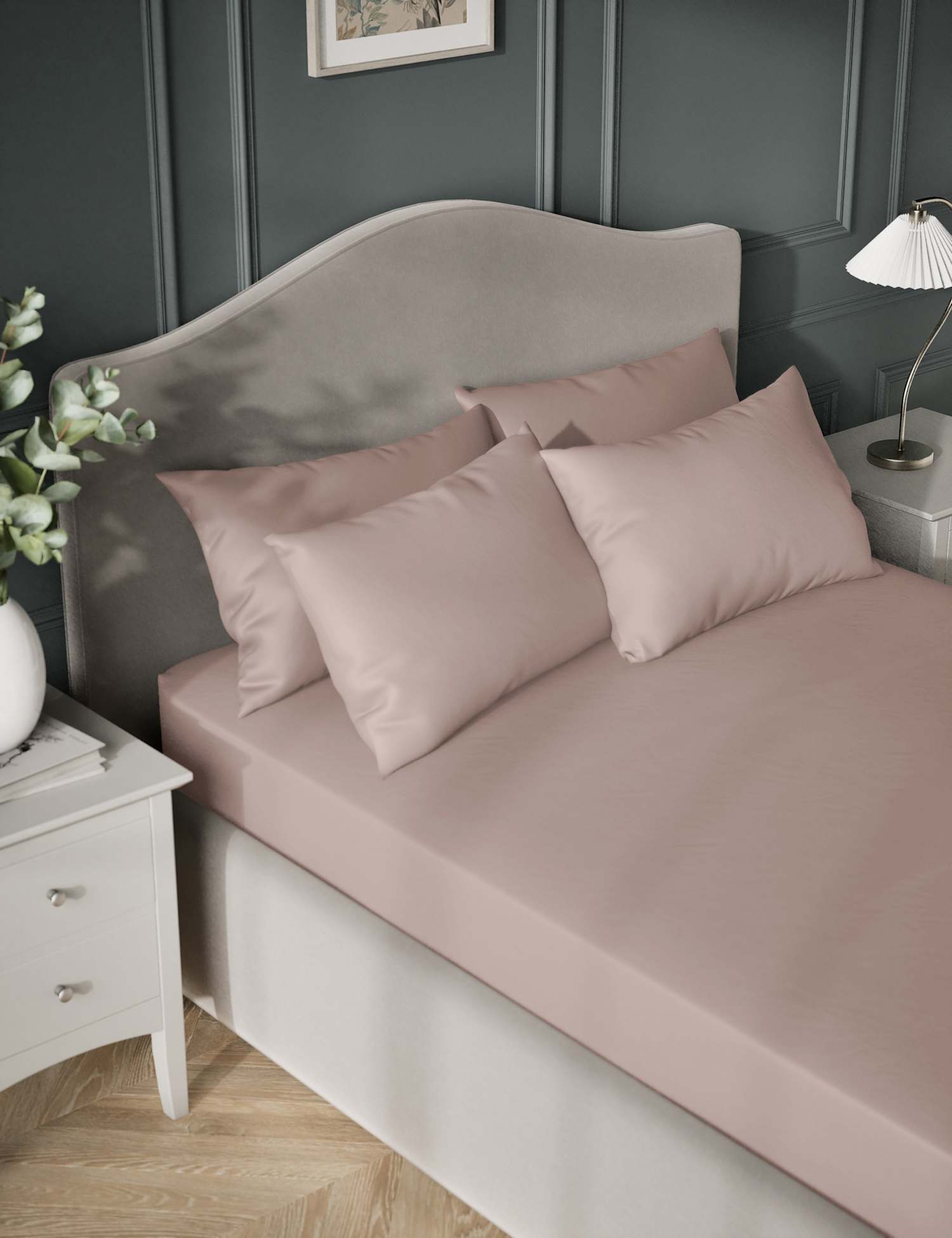 M&S Egyptian Cotton 400 Thread Count Silky Deep Fitted Sheet Blush Pink