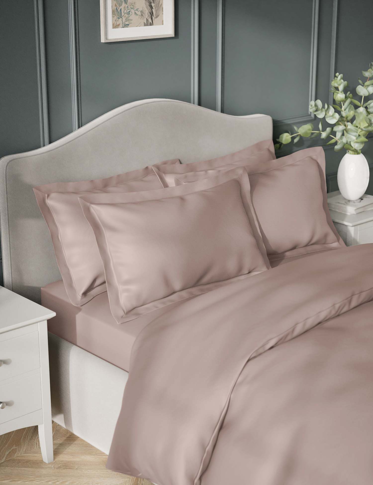 M&S 2 Pack Egyptian Cotton 400 Thread Count Silky Oxford Pillowcases Blush Pink