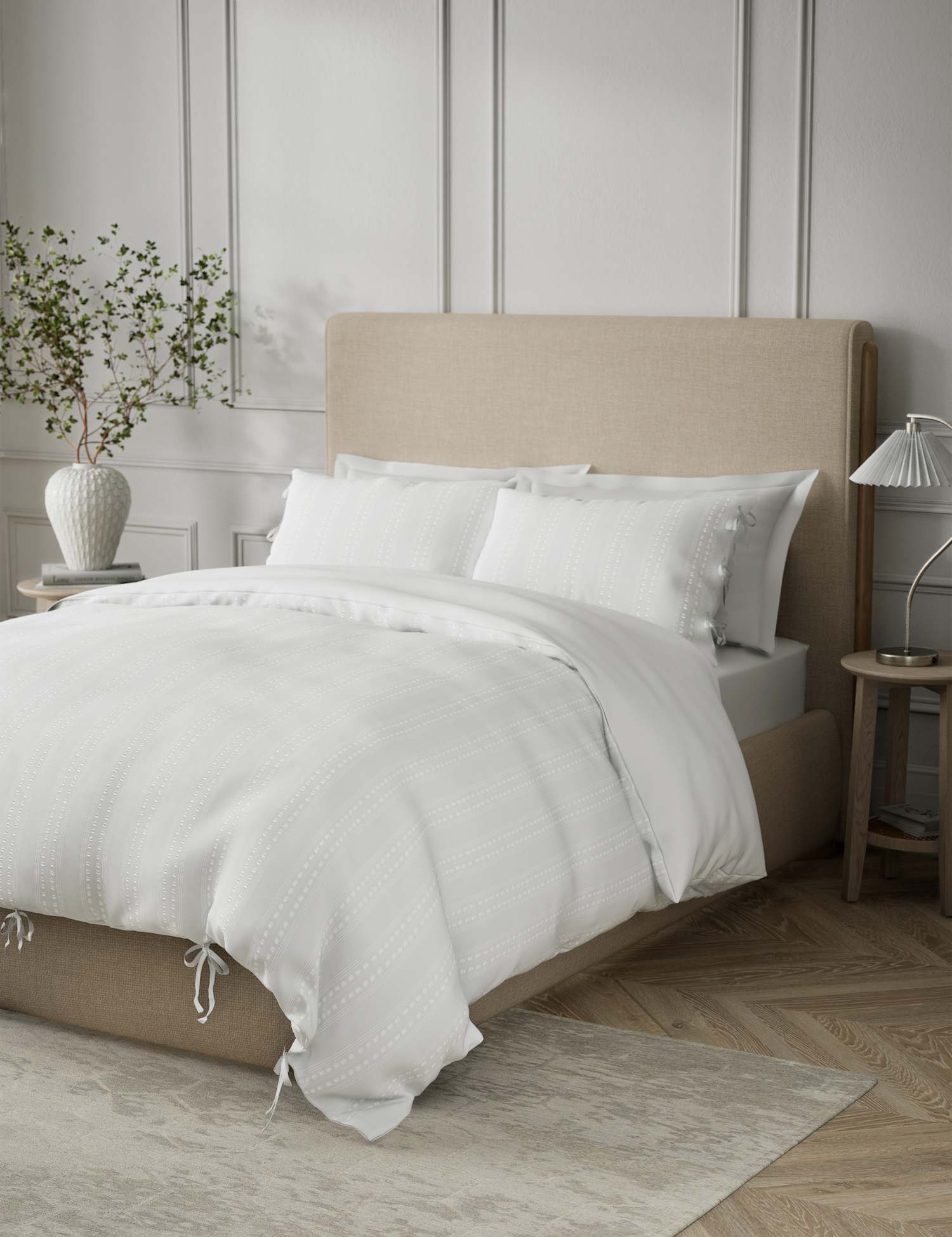M&S Pure Cotton Striped Bedding Set White