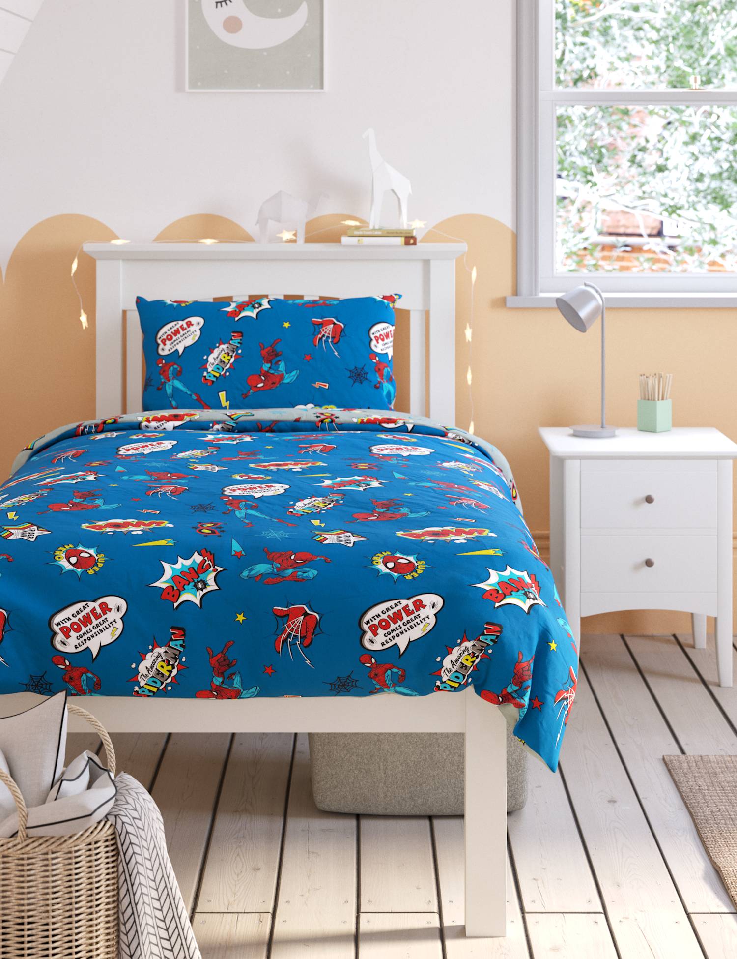 M&S Spider-Man™ Comic Cotton Blend Bedding Set Navy Mix