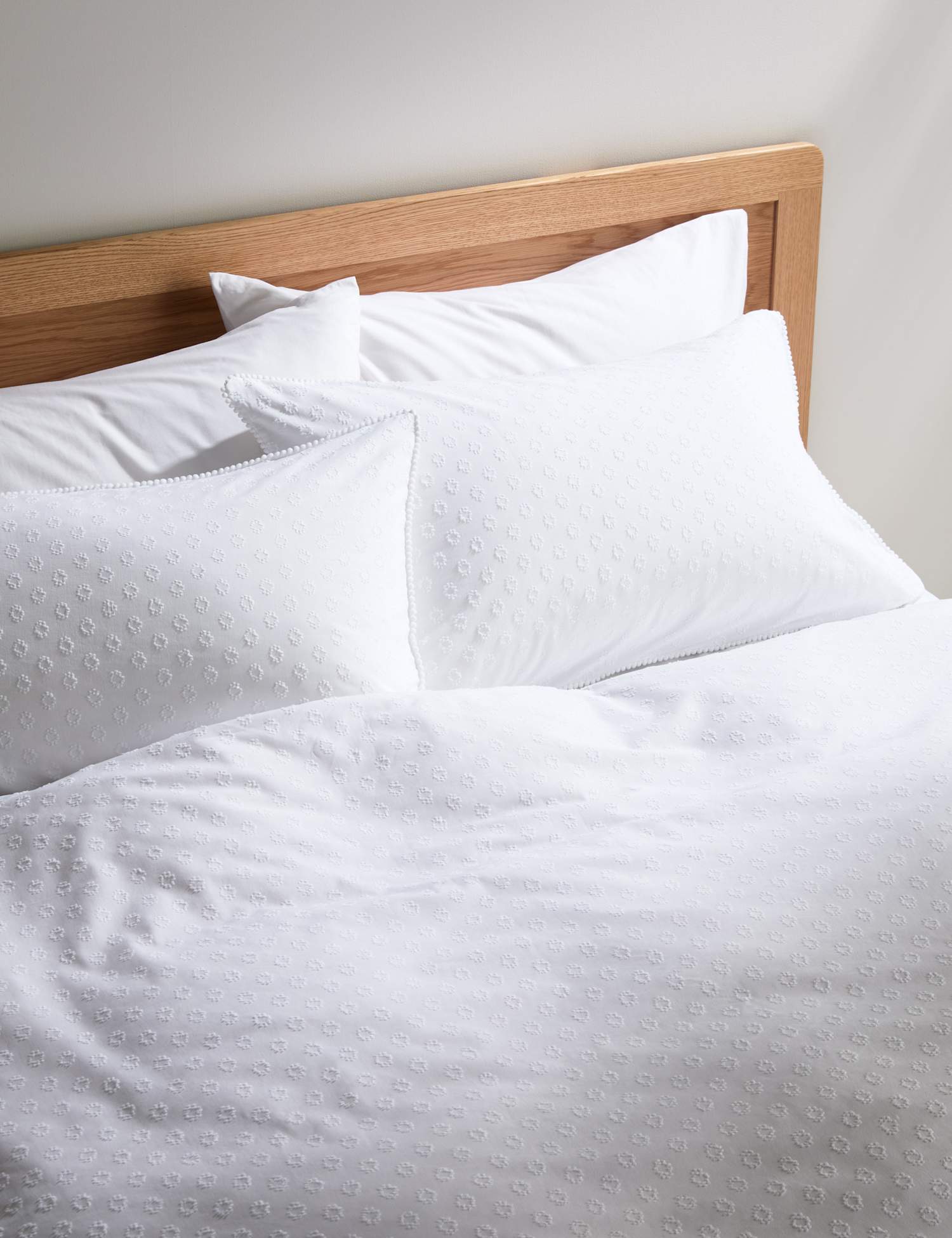 M&S Pure Cotton Pom Pom Dobby Bedding Set White