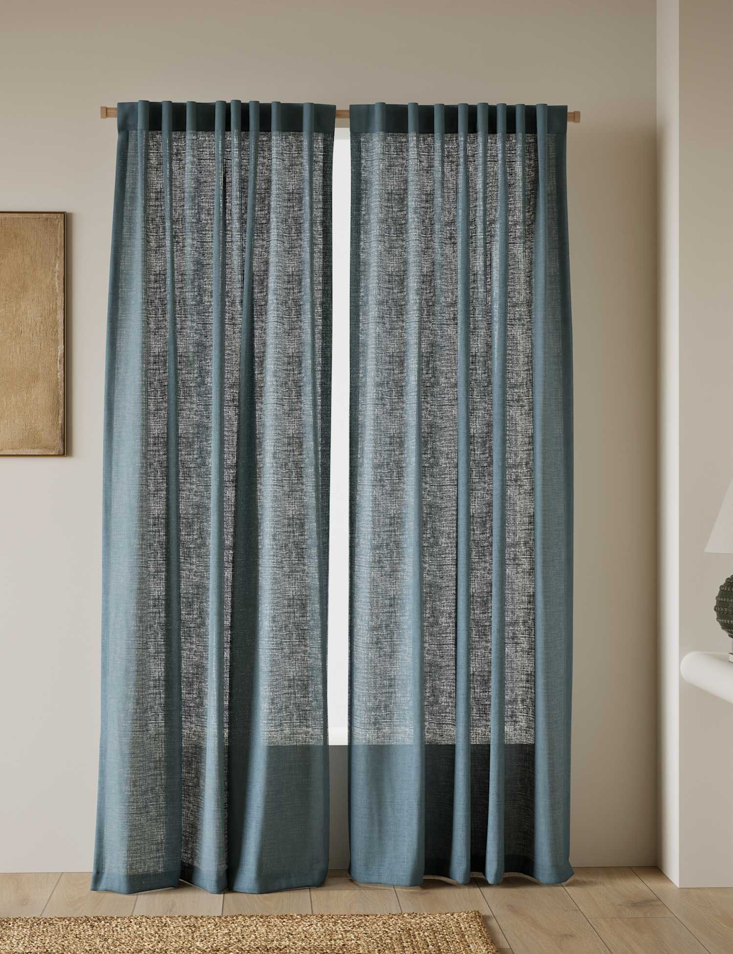 M&S Cotton Linen Blend Sheer Multiway Curtains Dusty Blue