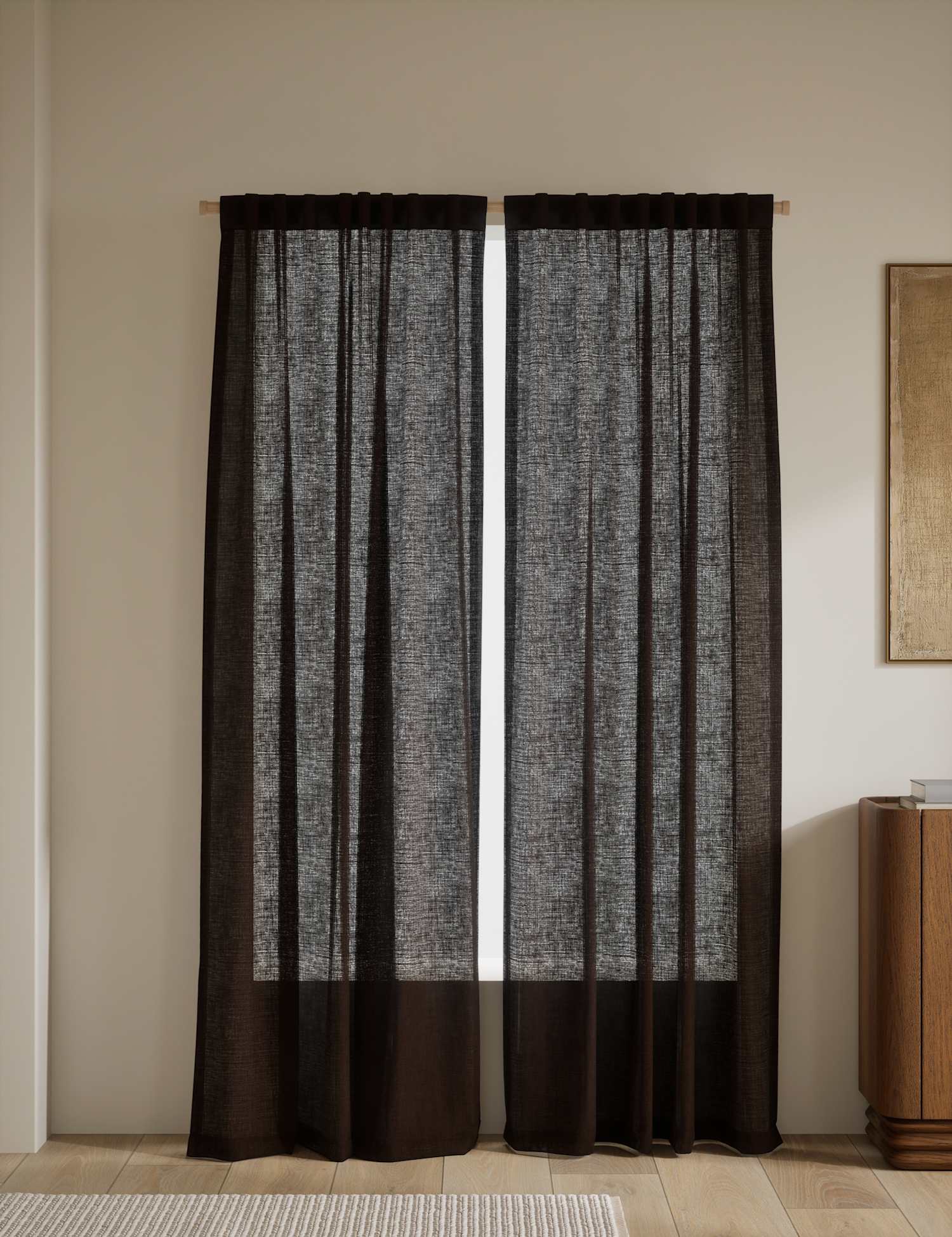 M&S Cotton Linen Blend Sheer Multiway Curtains Chocolate