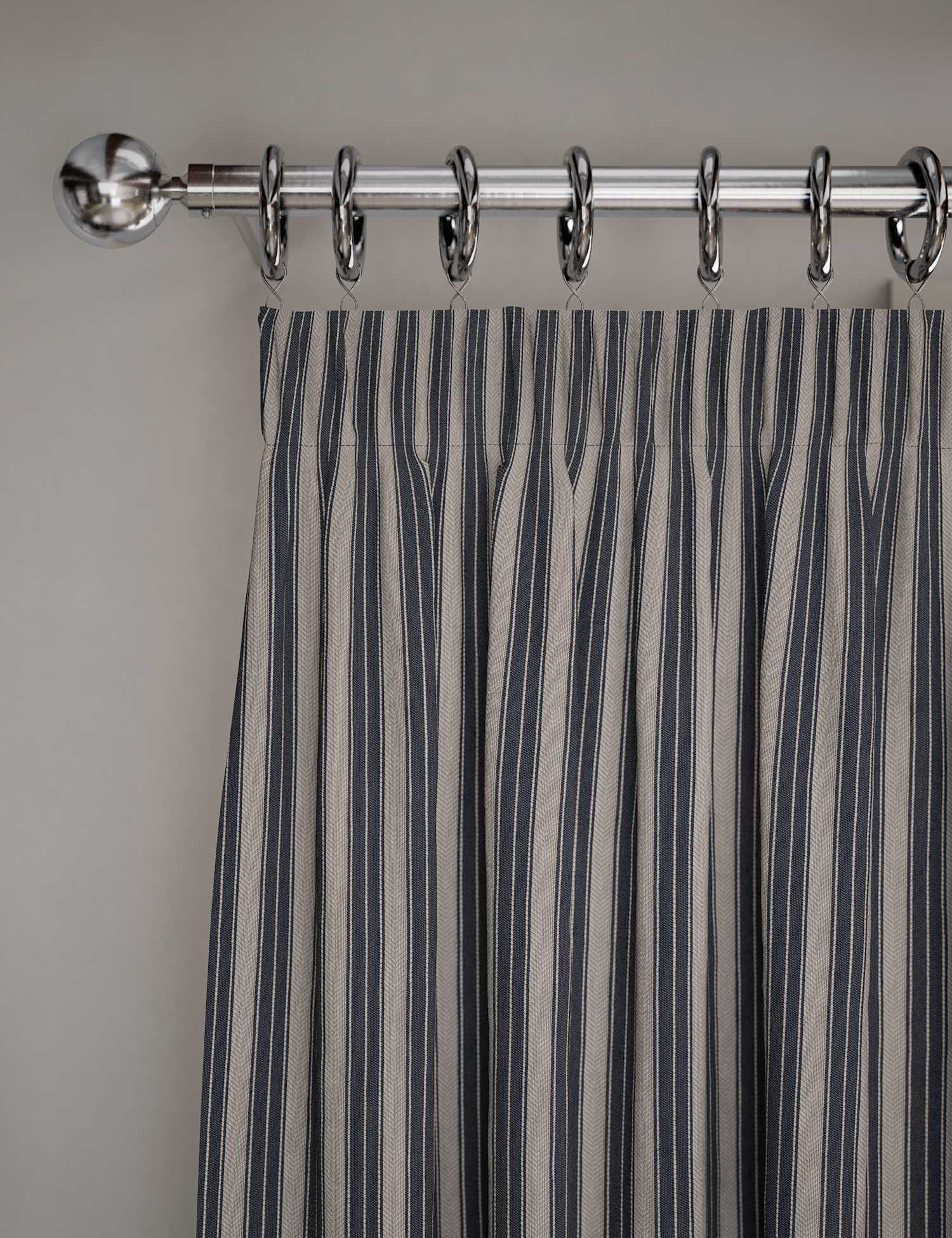M&S Cotton Rich Striped Pencil Pleat Curtains Blue Mix