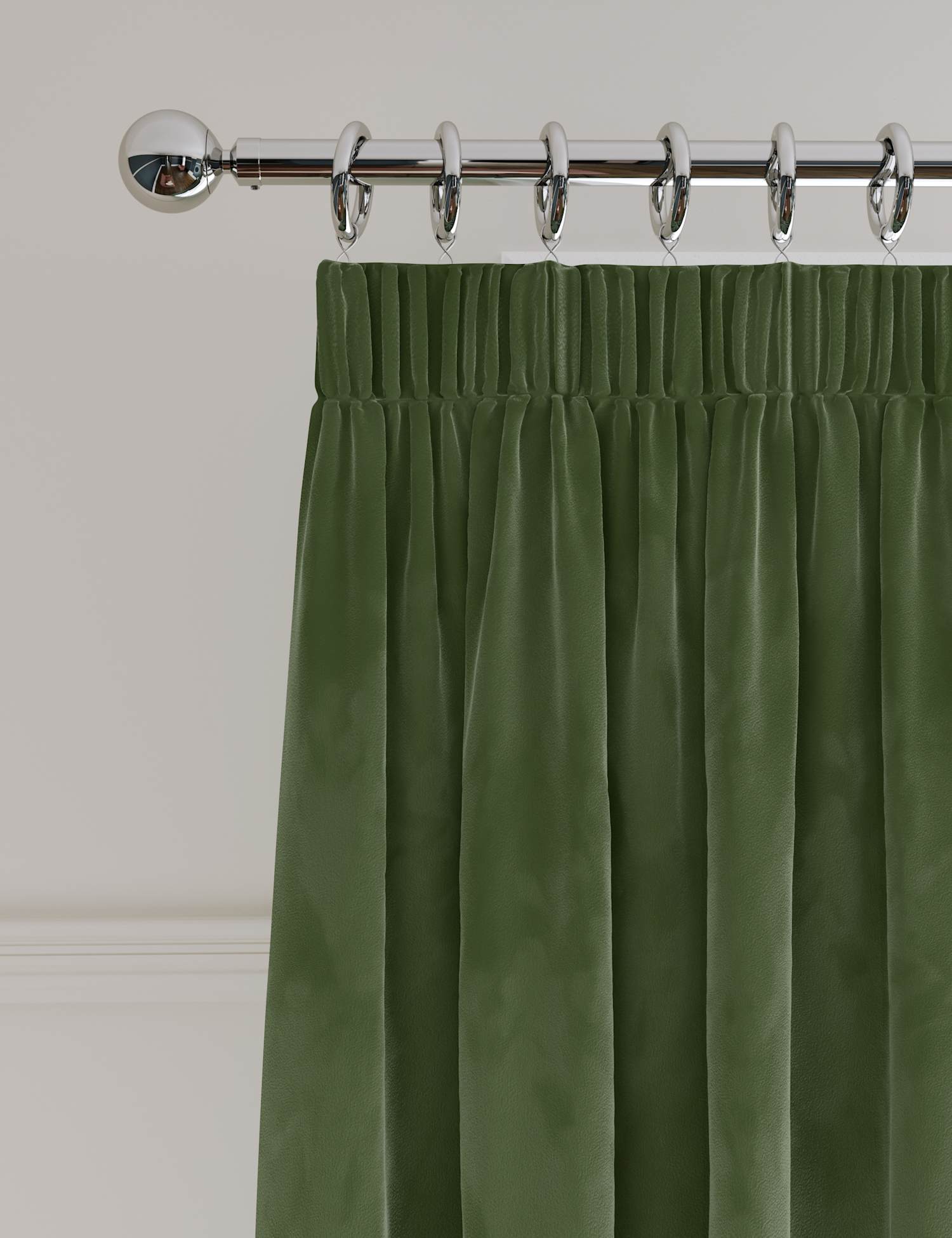 M&S Velvet Pencil Pleat Curtains Green