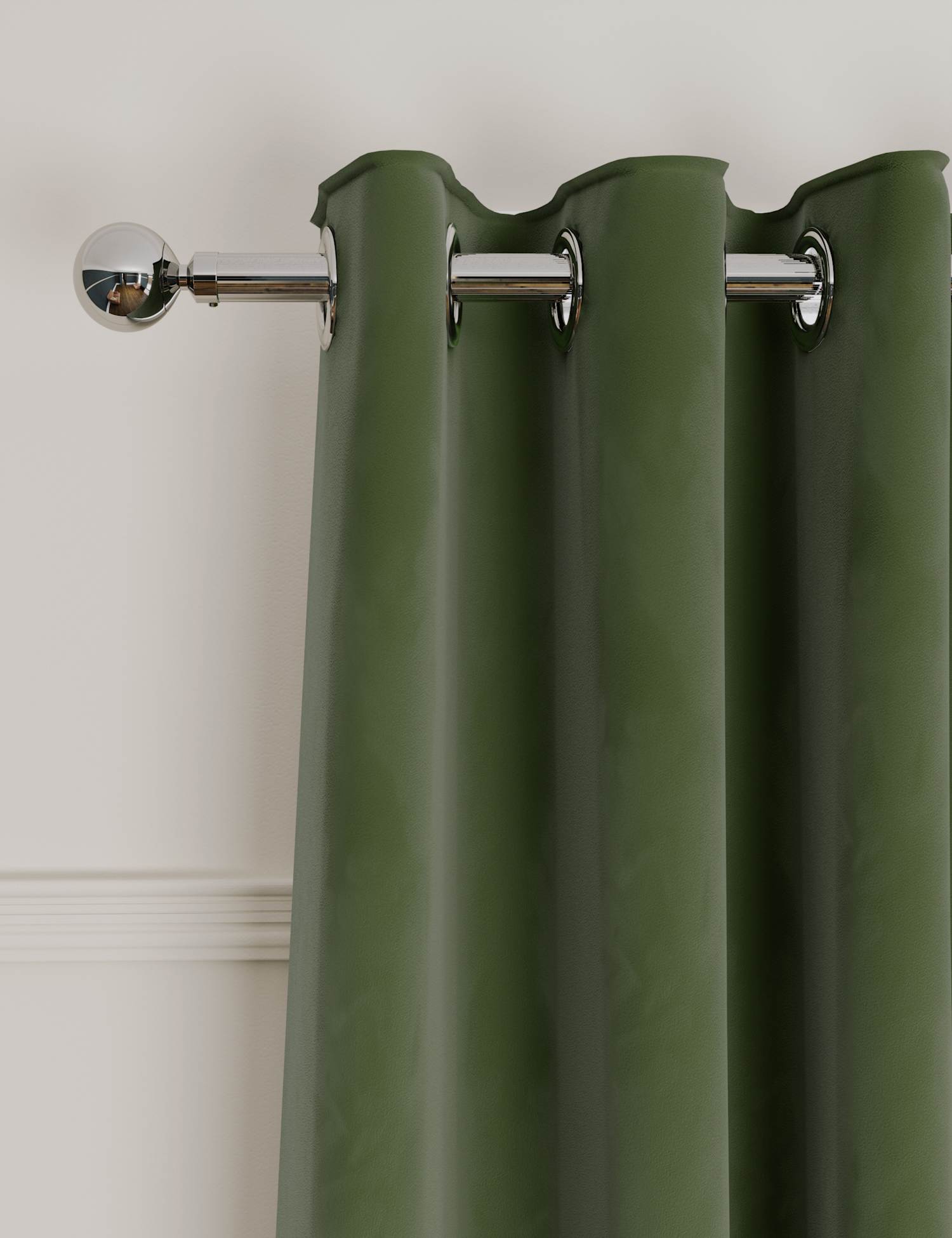 M&S Velvet Eyelet Curtains Green