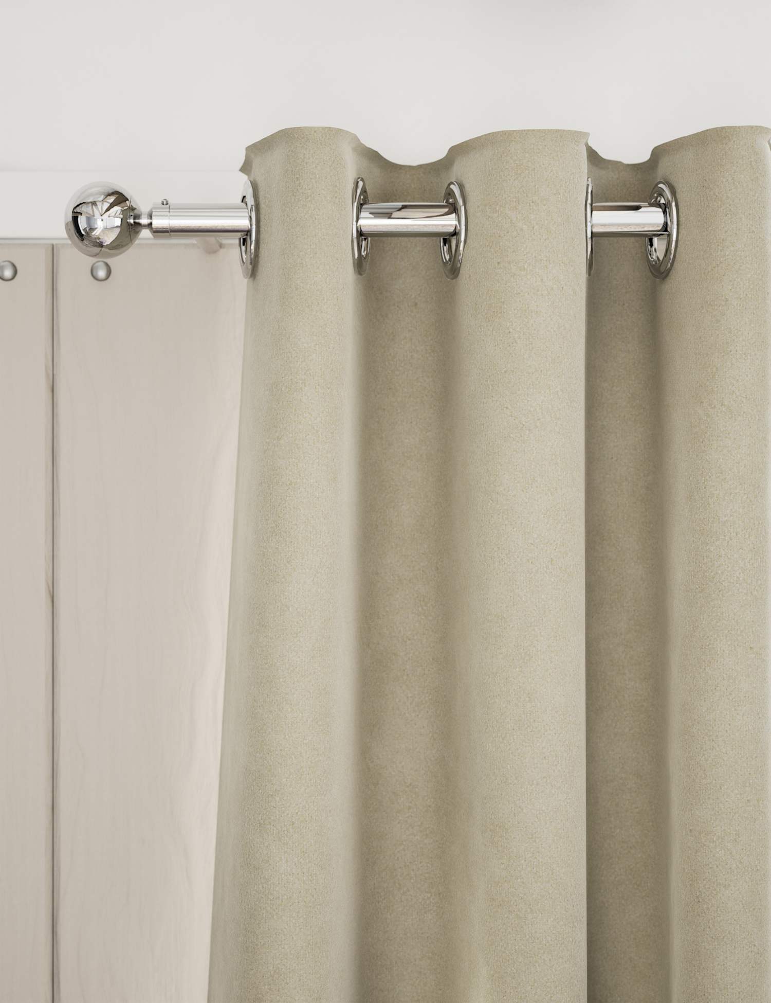 M&S Velvet Eyelet Curtains Neutral