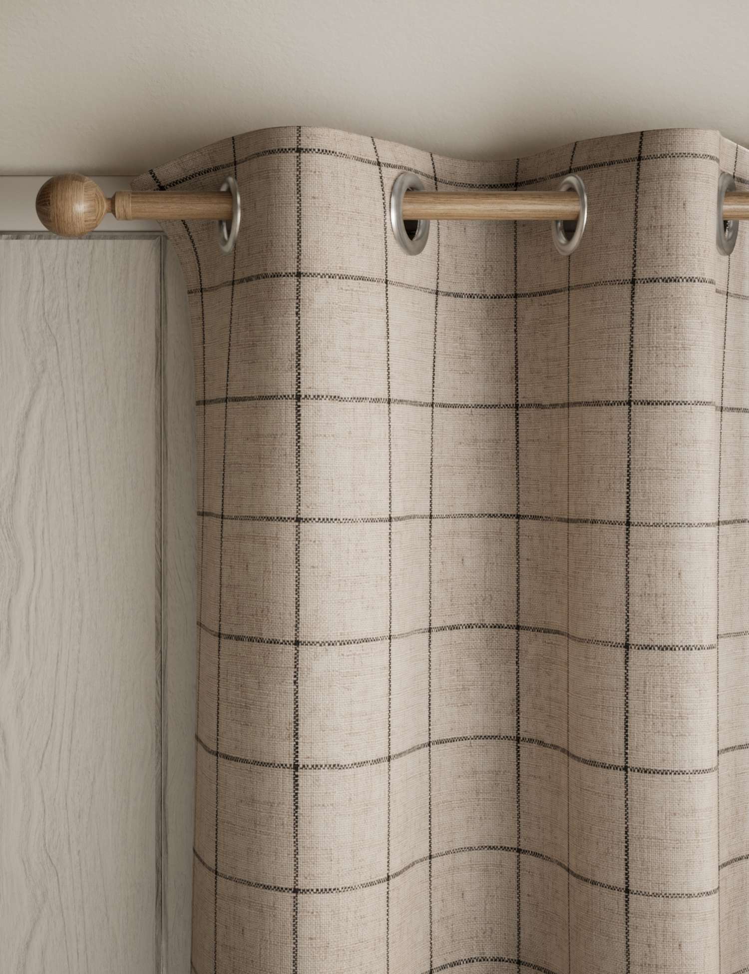 M&S Windowpane Eyelet Blackout Curtains Natural