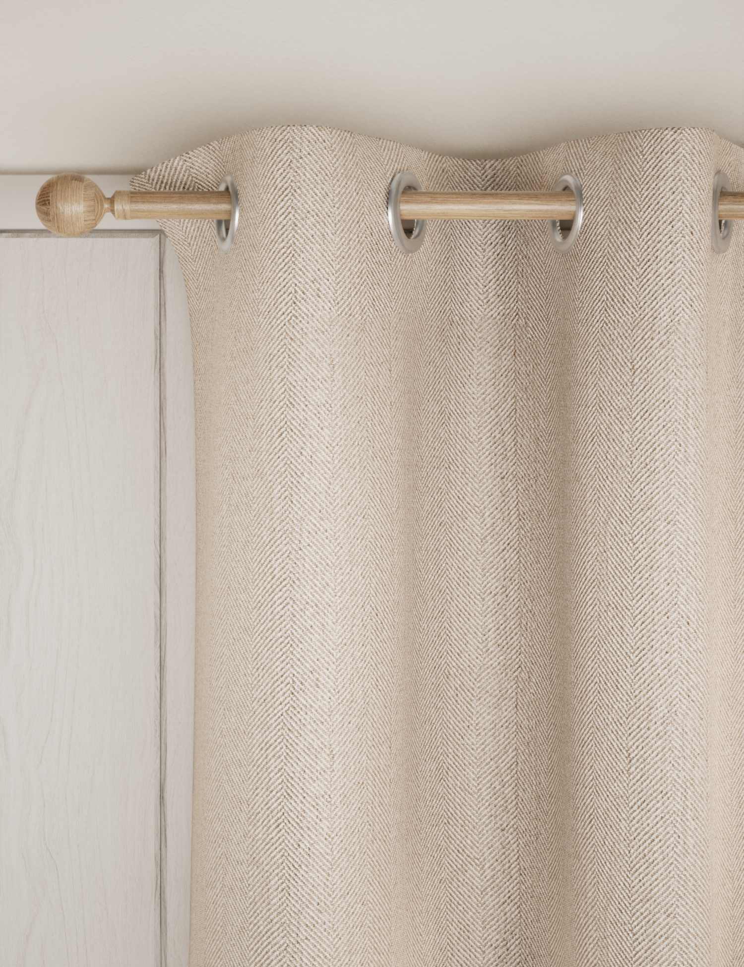 M&S Herringbone Eyelet Curtains Natural