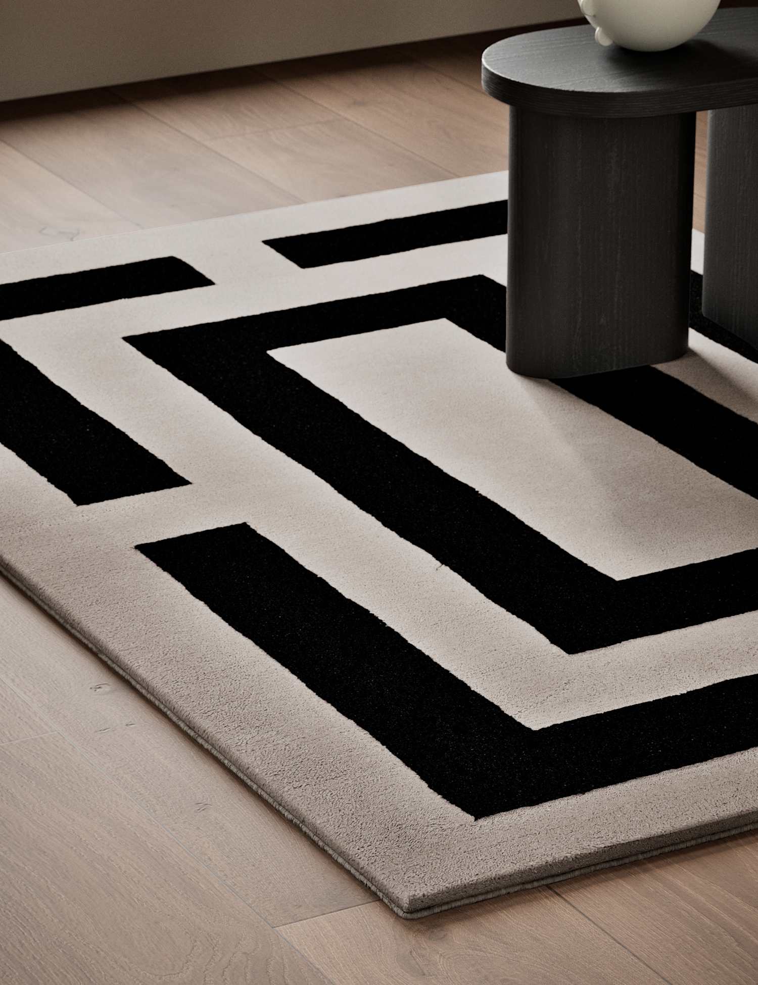 M&S X Kelly Hoppen Cut Rectangular Wool Rug Taupe Mix