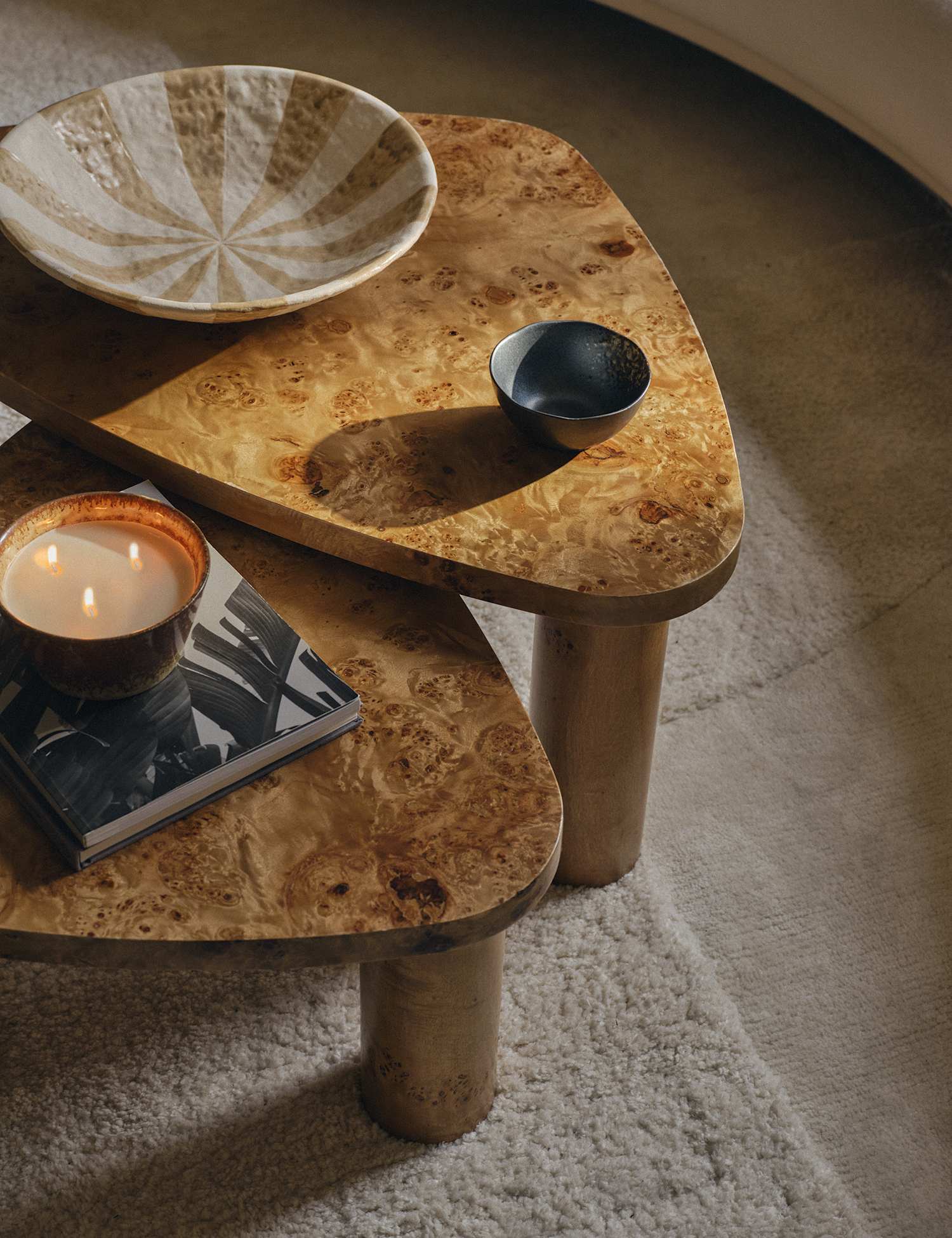 M&S Light Burl Nest of Coffee Tables Blonde