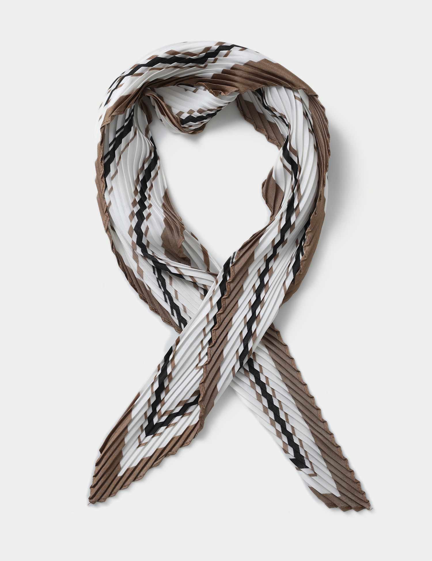 M&S Beige and Black Plisse Scarf Brown Mix