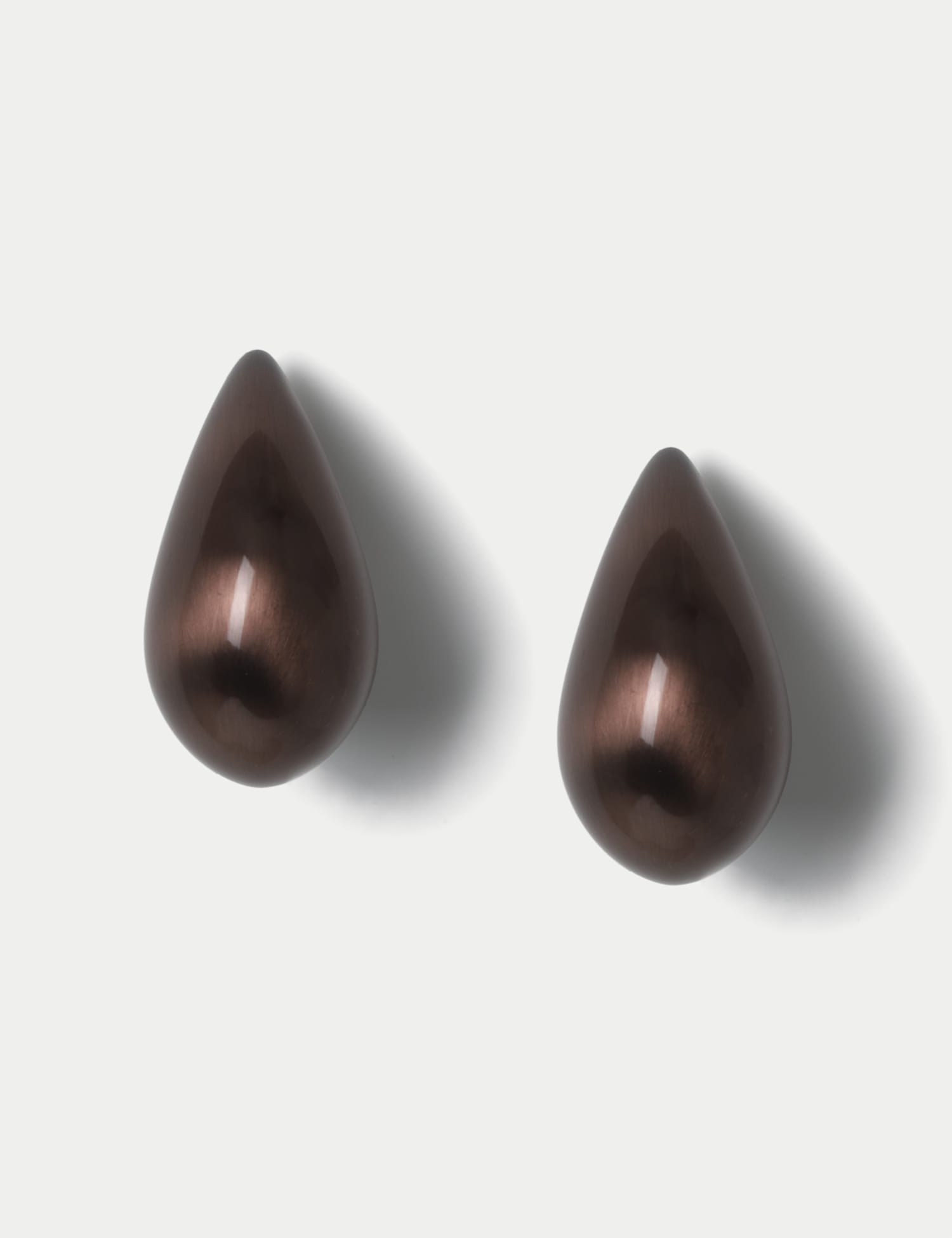 M&S Large Brushed Tear Drop Stud Earrings Brown