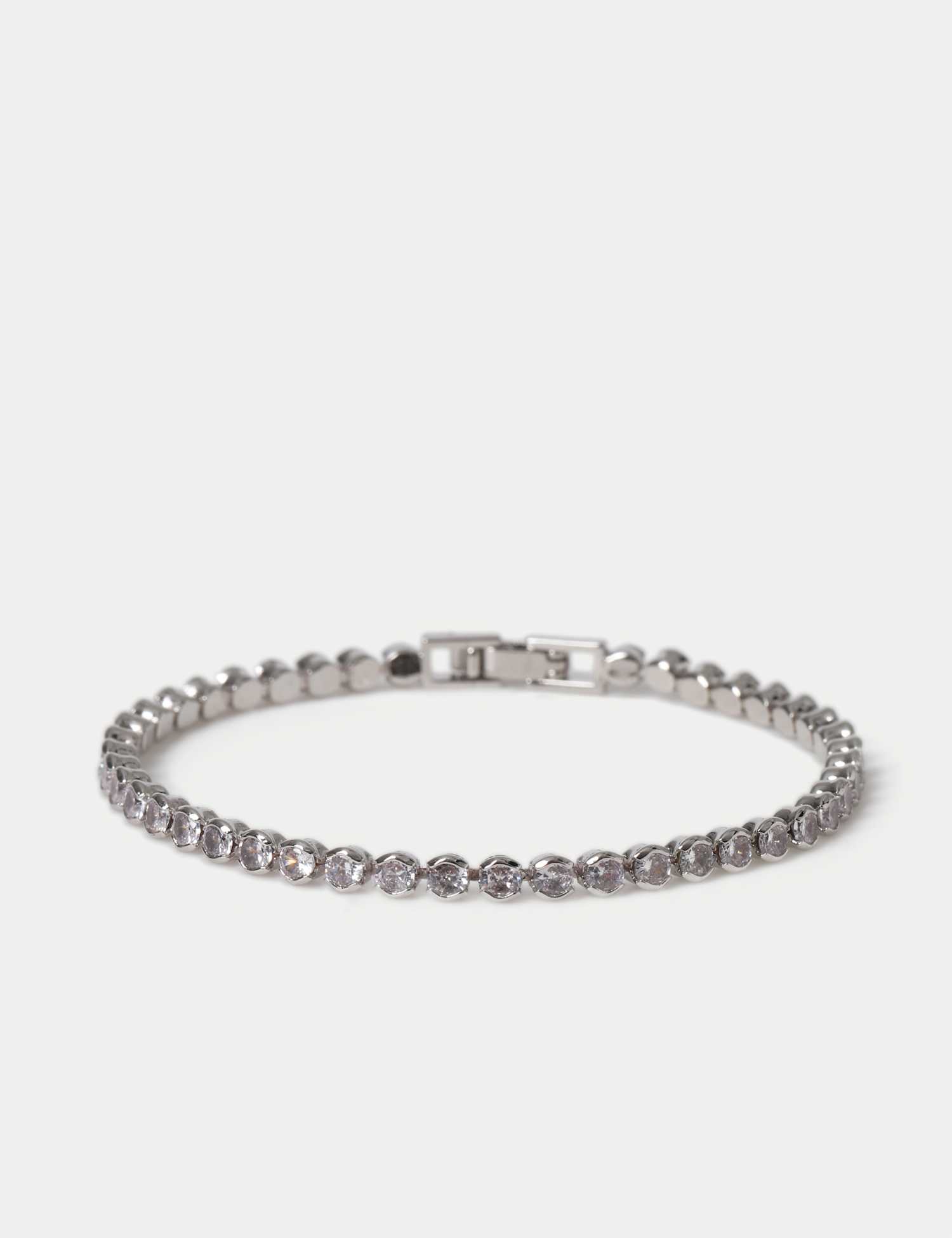 M&S Platinum Plated Cubic Zirconia Tennis Bracelet Silver