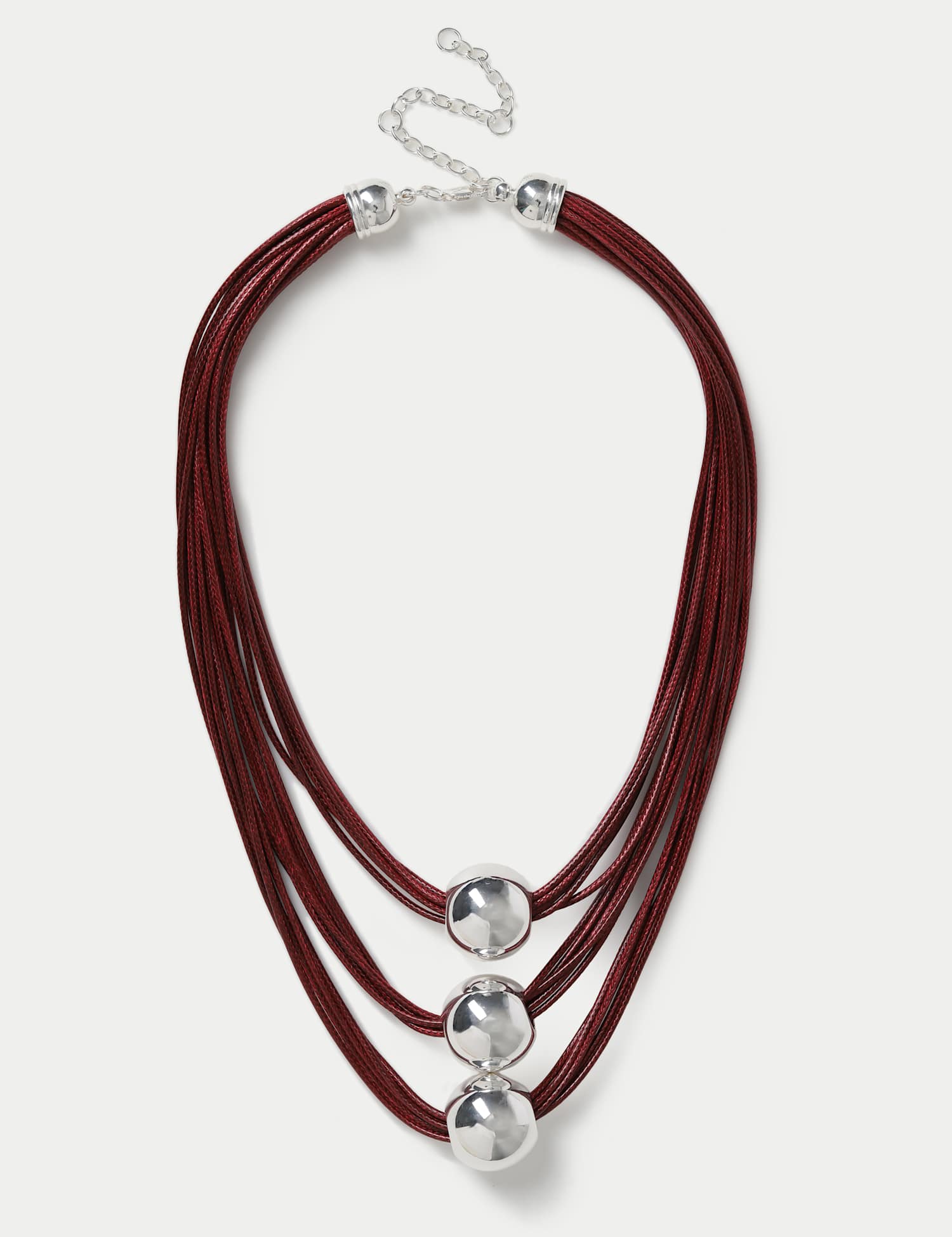 M&S Cord and Ball Multi Row Necklace Burgundy
