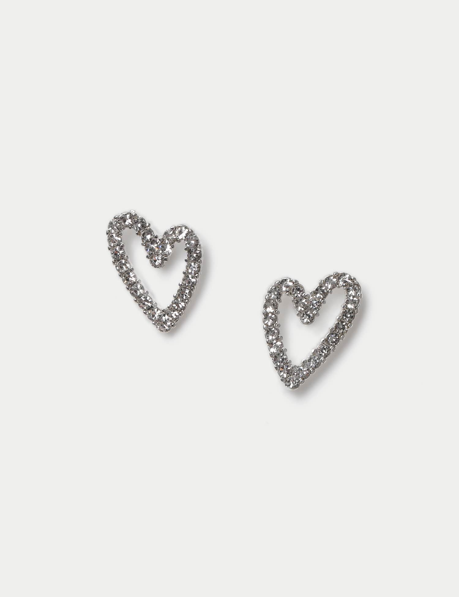 M&S Rhinestonr Heart Stud Earrings Silver