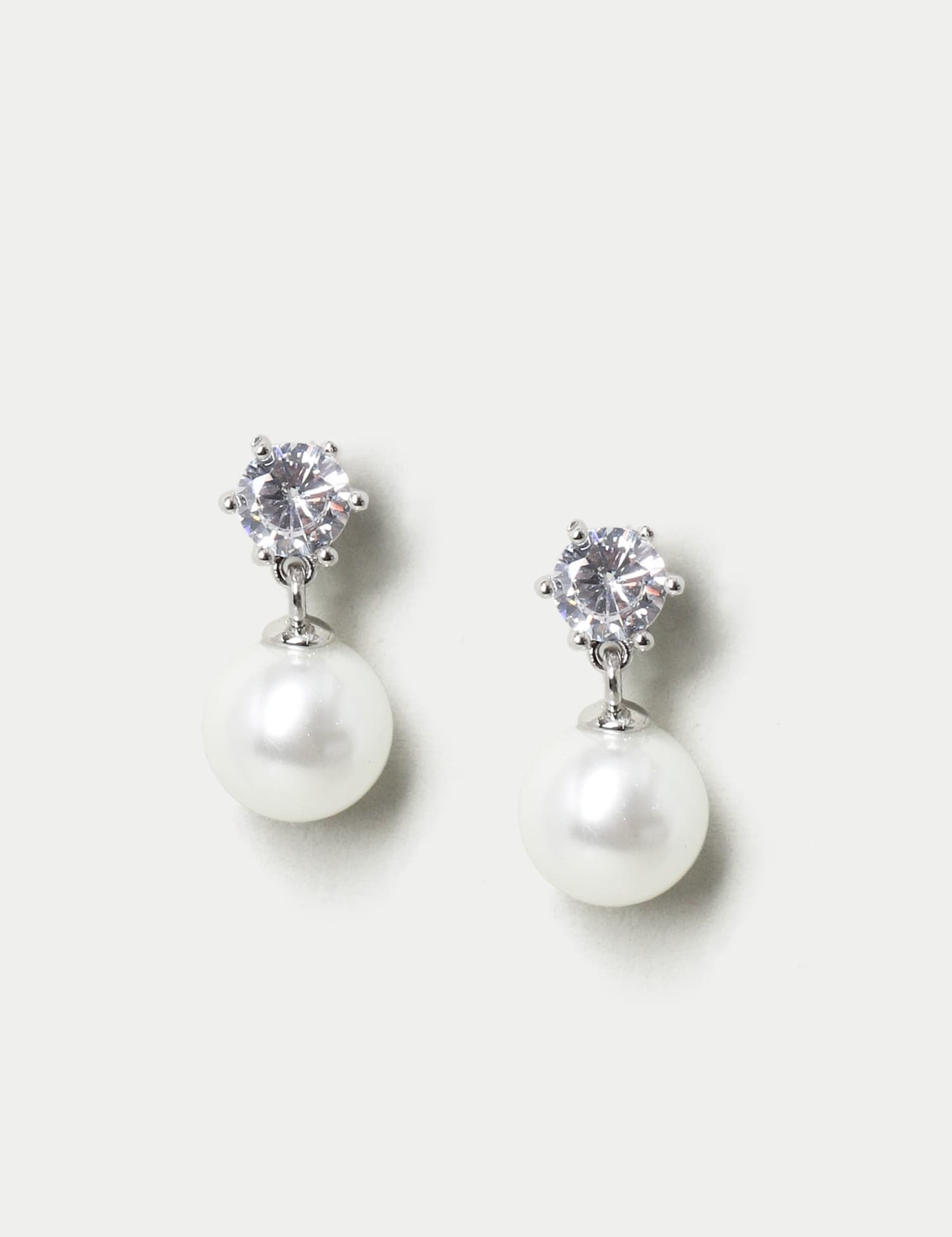 M&S Platinum Plated Pearl Drop Earrings Clear
