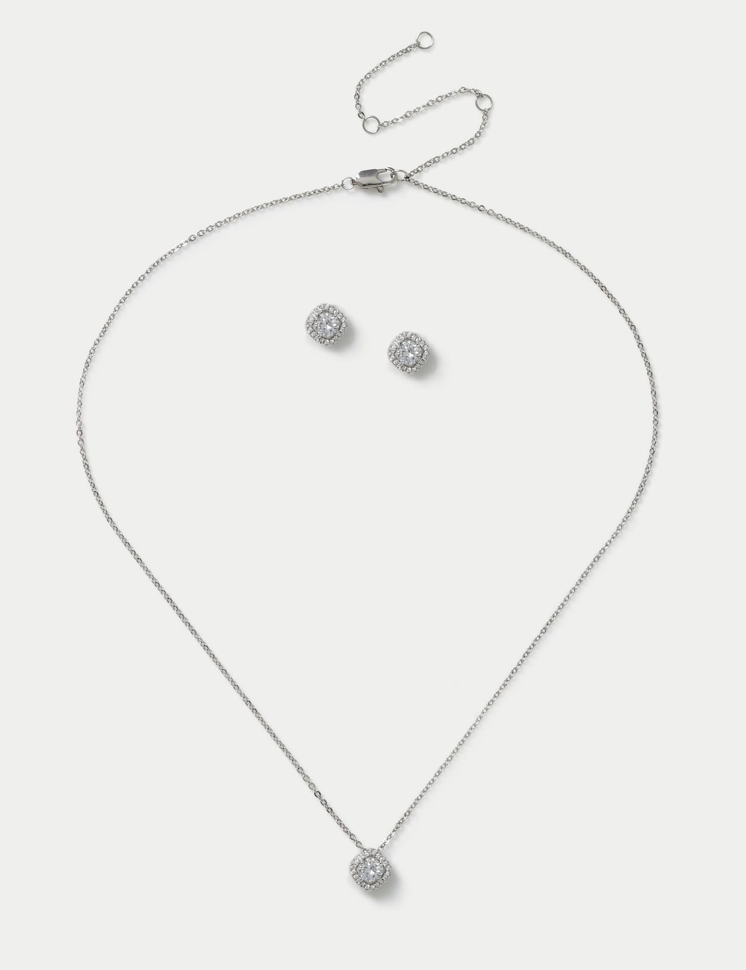 M&S Platinum Plated Birthstone Earring and Necklace Set Clear