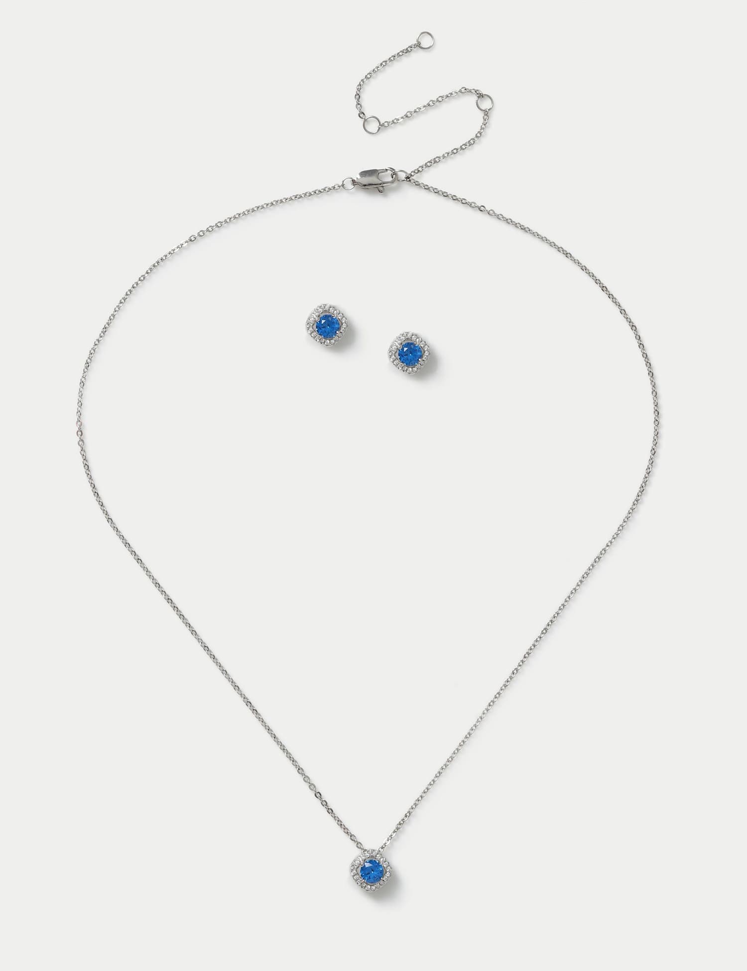 M&S Platinum Plated Birthstone Earring and Necklace Set Light Blue