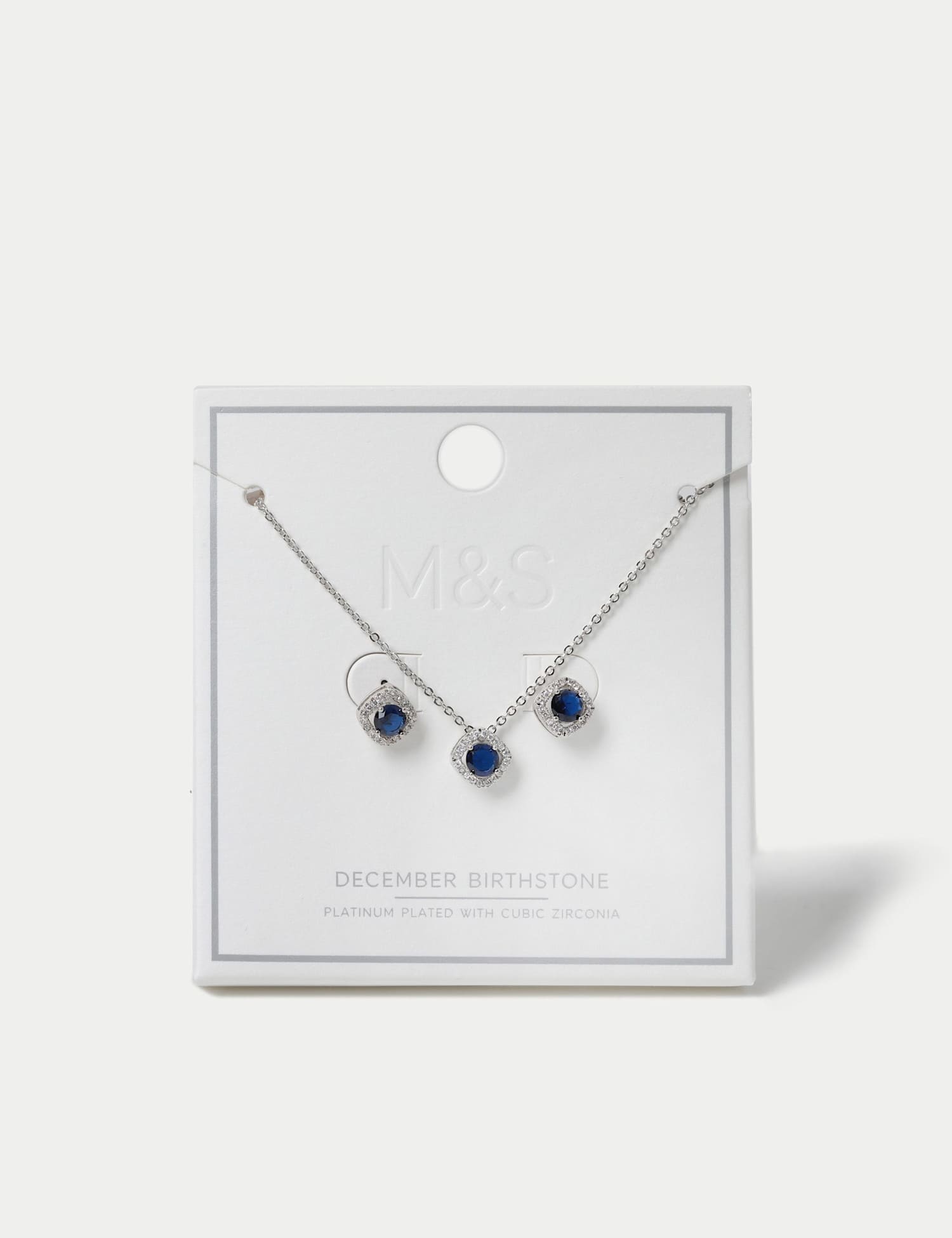 M&S Platinum Plated Birthstone Earring and Necklace Set Aqua