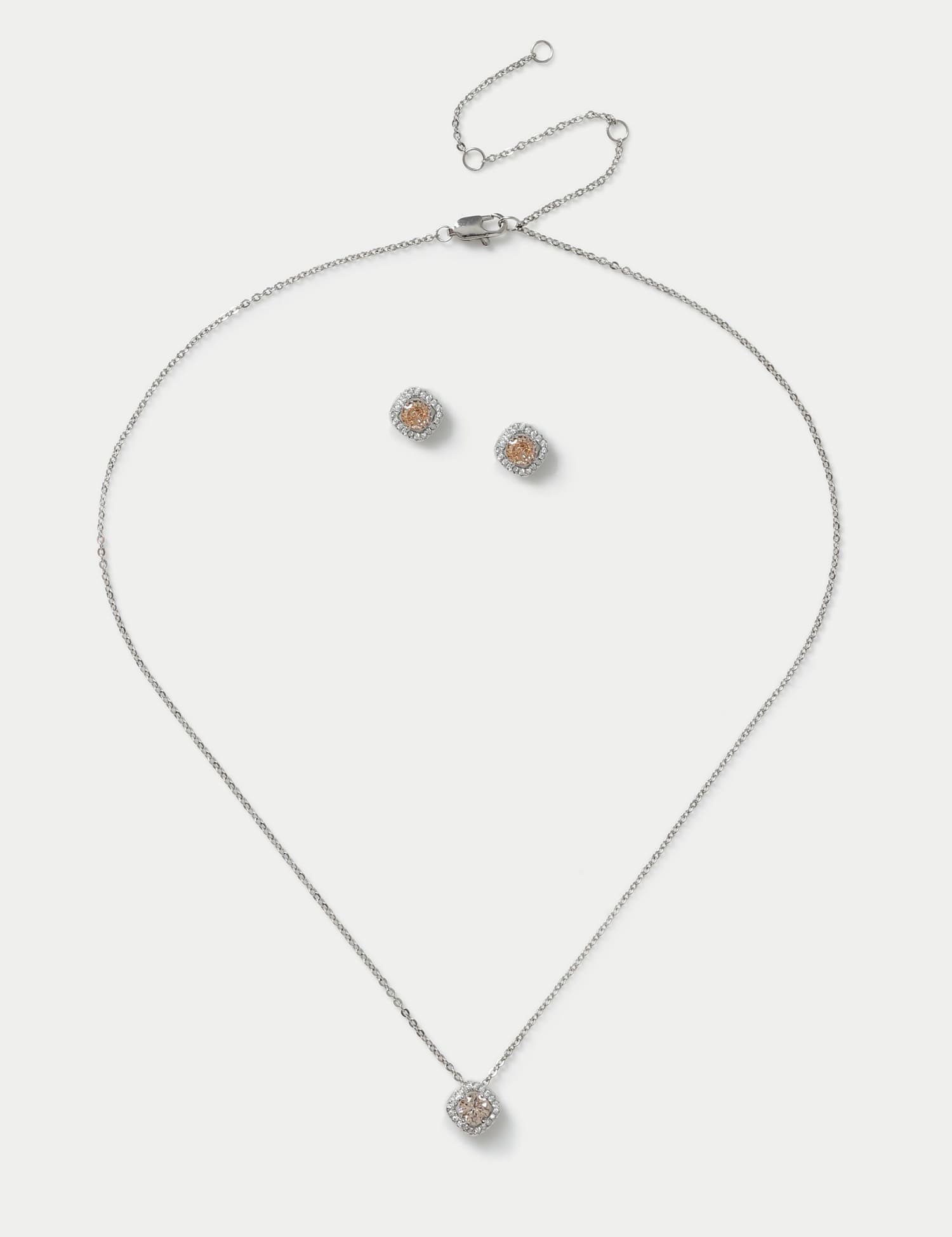 M&S Platinum Plated Birthstone Earring and Necklace Set Orange