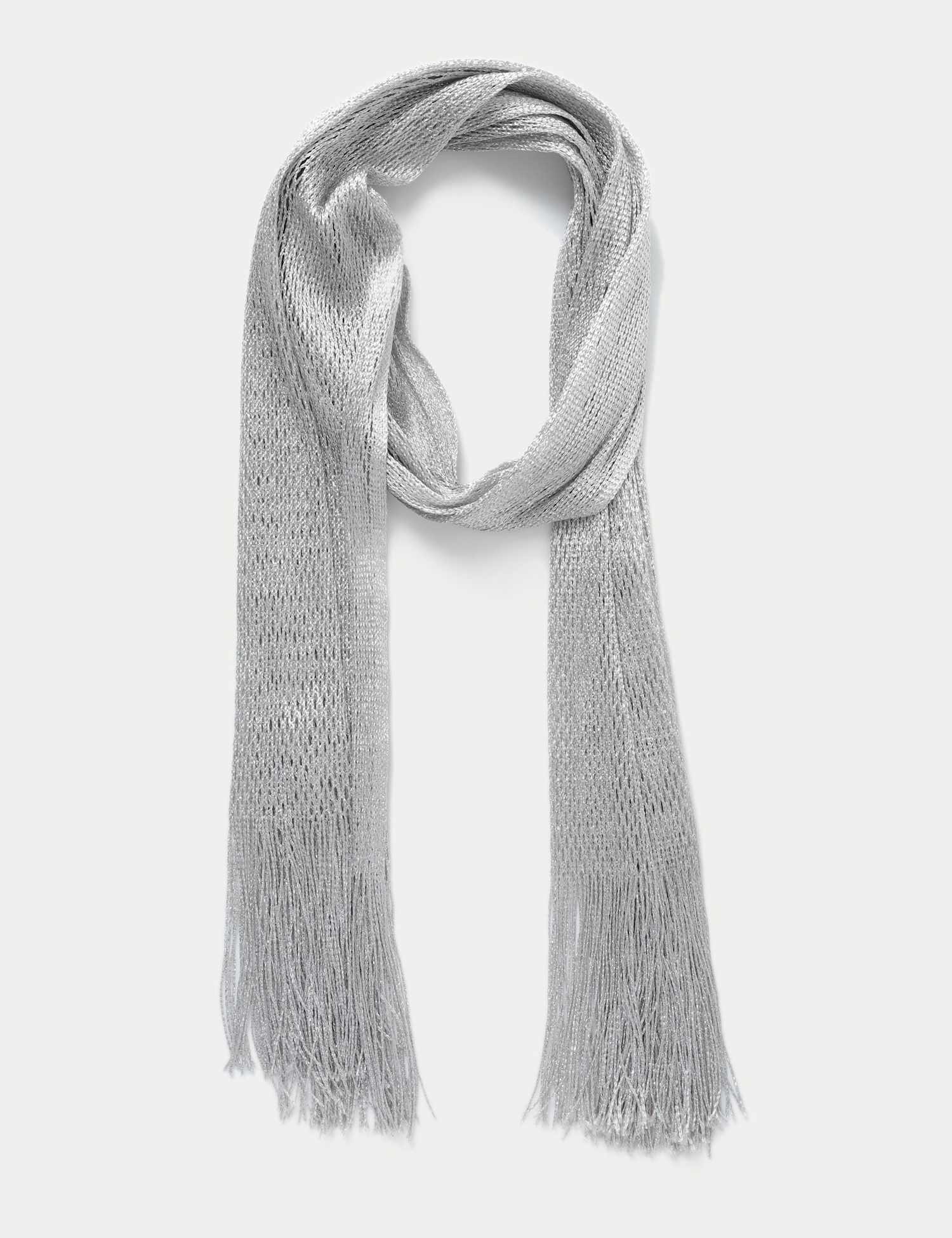 M&S Woven Metallic Tassel Scarf Silver