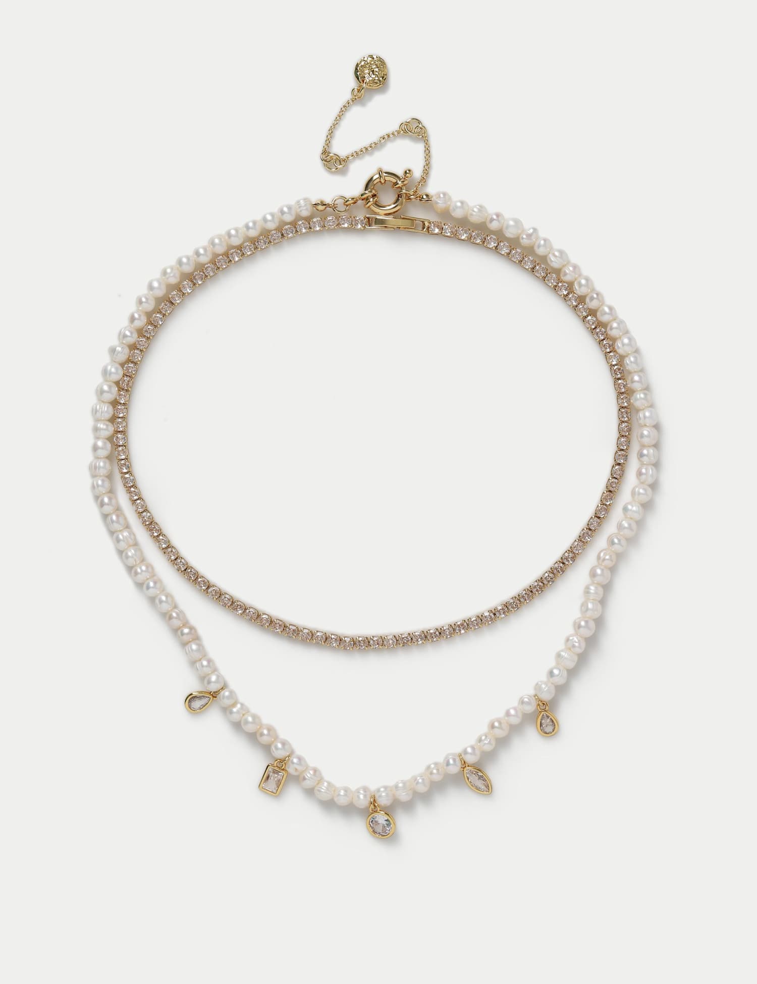 M&S 18k Gold Plated Multirow Necklace Cream