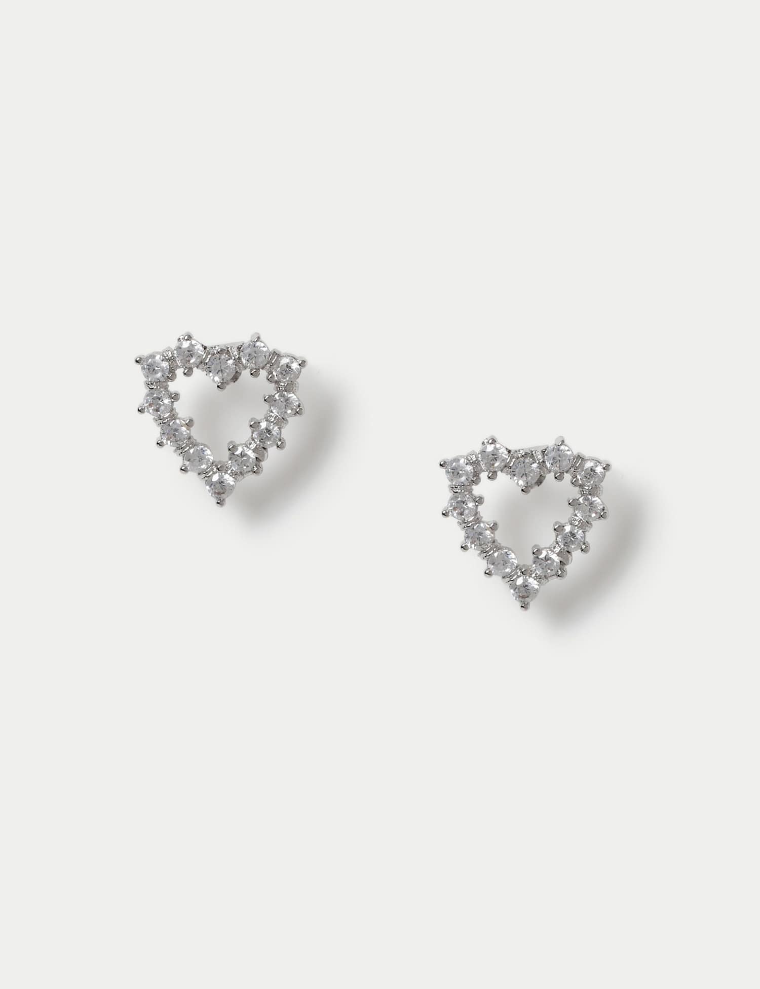 M&S Cubic Zirconia Heart Stud Earrings Silver