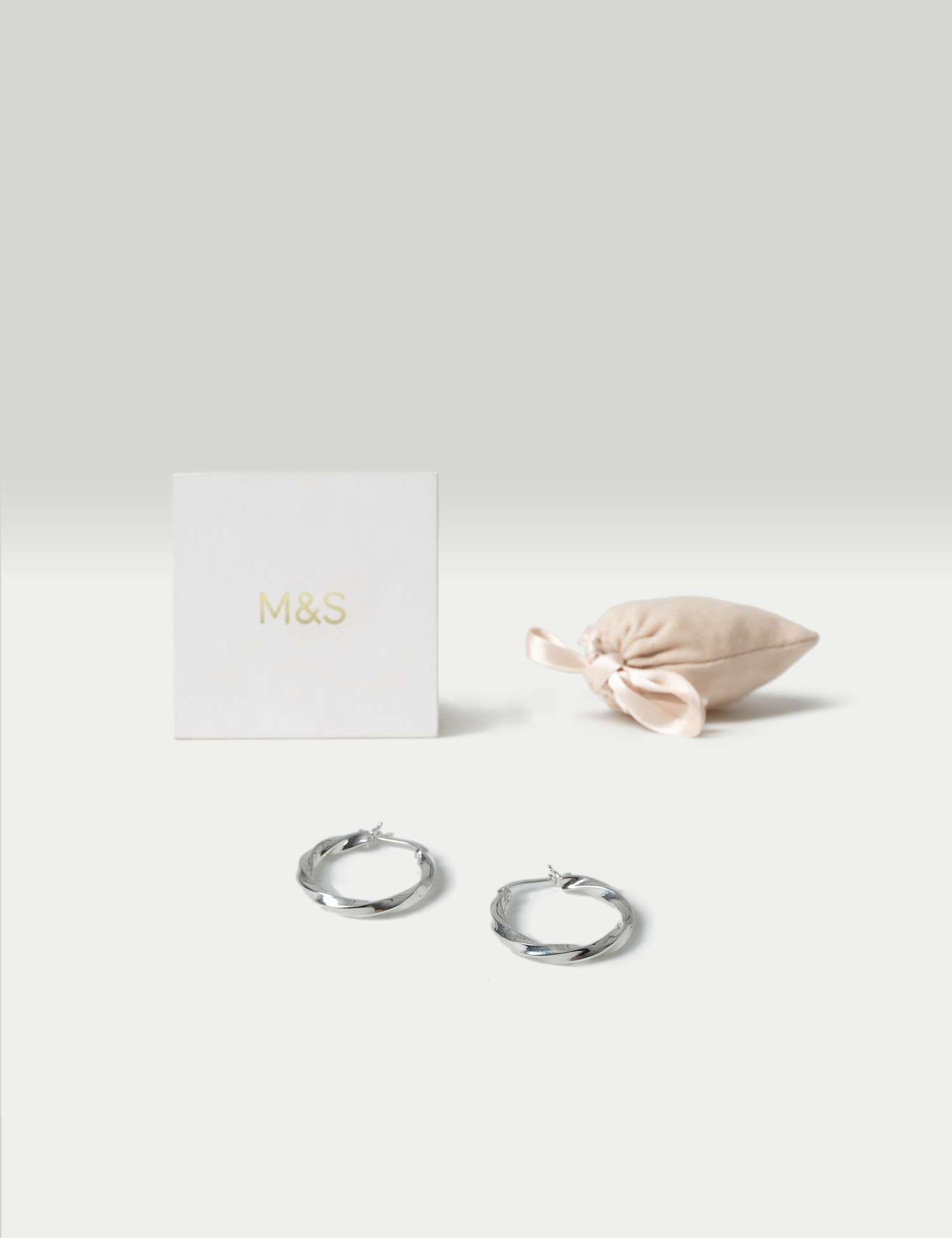 M&S Sterling Silver Twist Hoop Earrings Silver