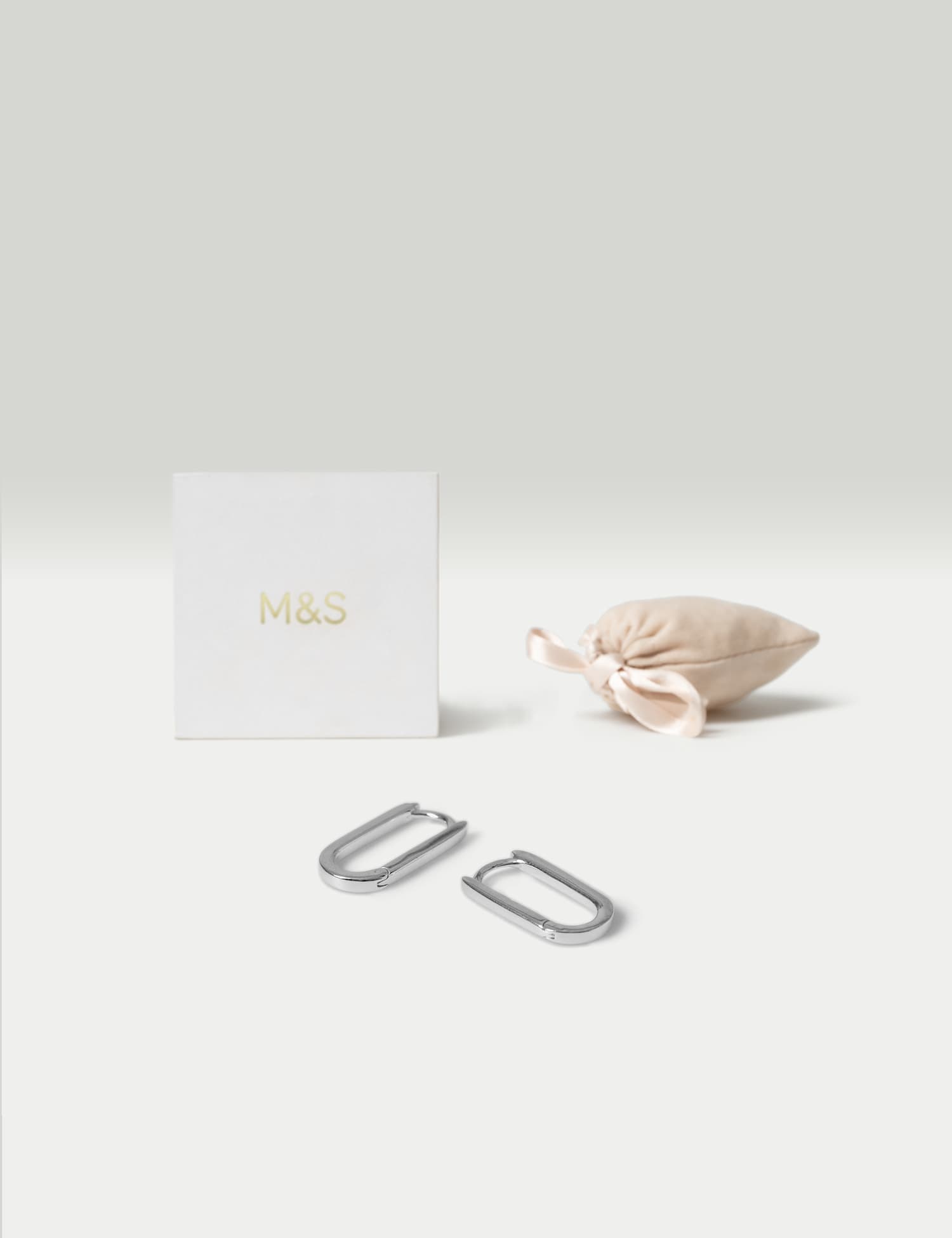 M&S Sterling Silver Oval Earrings Silver