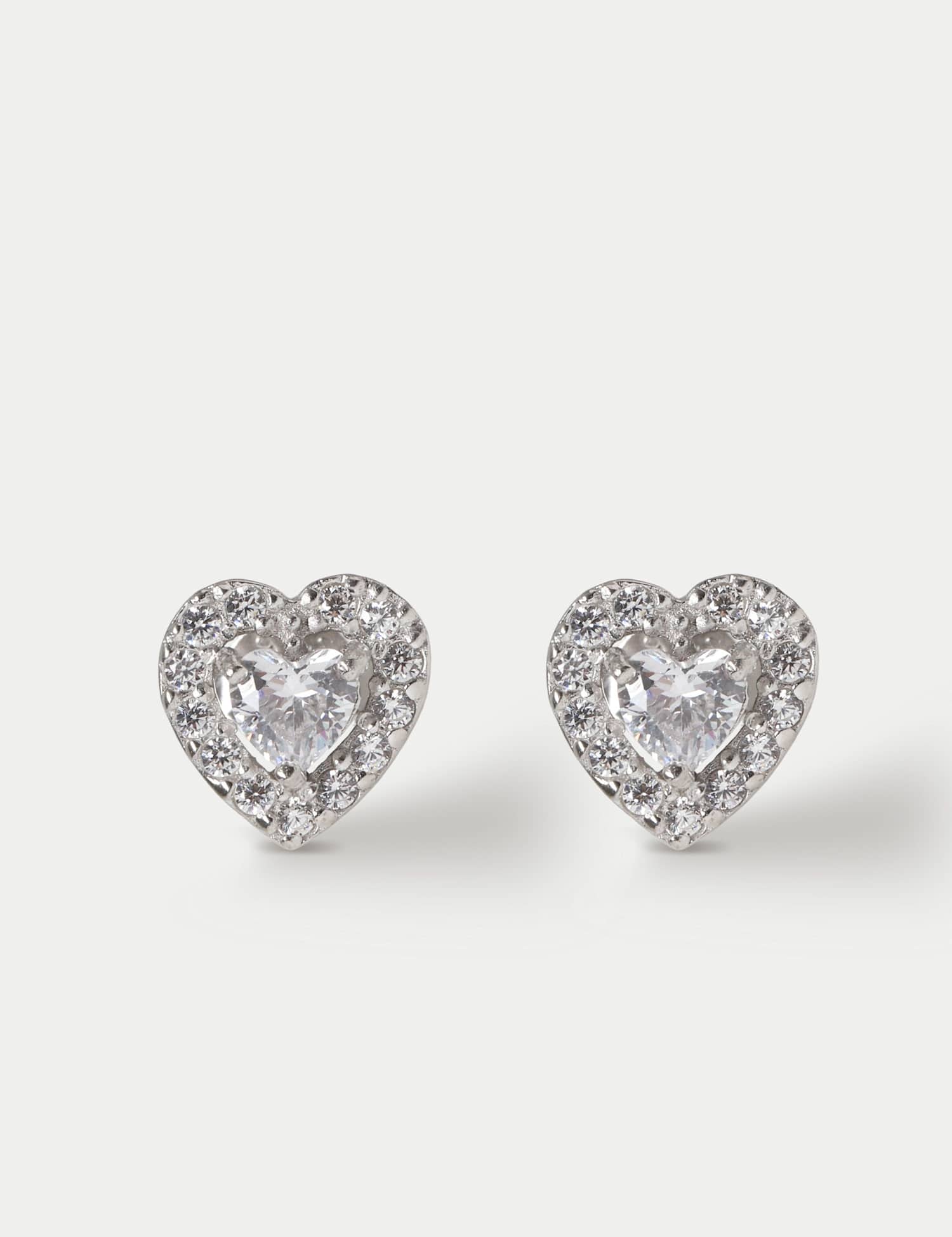 M&S Sterling Silver Heart Stud Earrings Silver