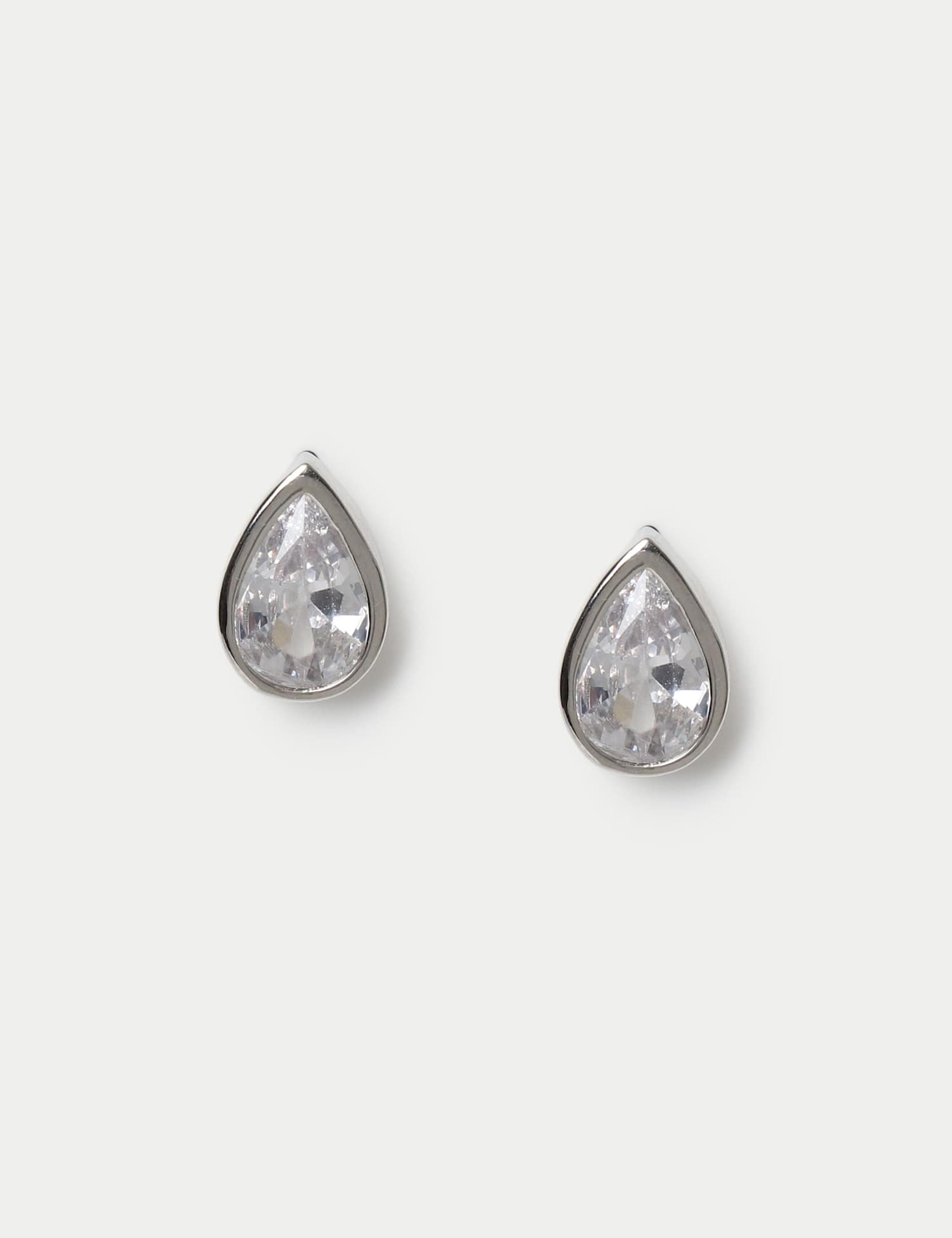 M&S Platinum Plated Pear Stud Earrings Silver