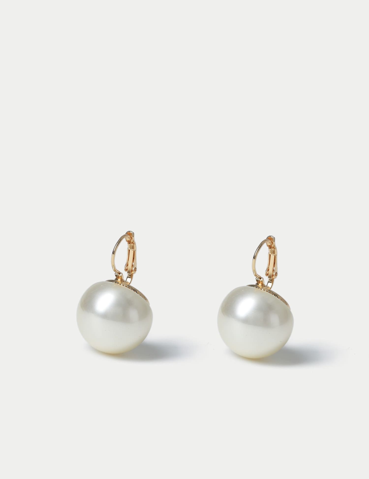 M&S Glass Pearl French Clip Earrings Cream
