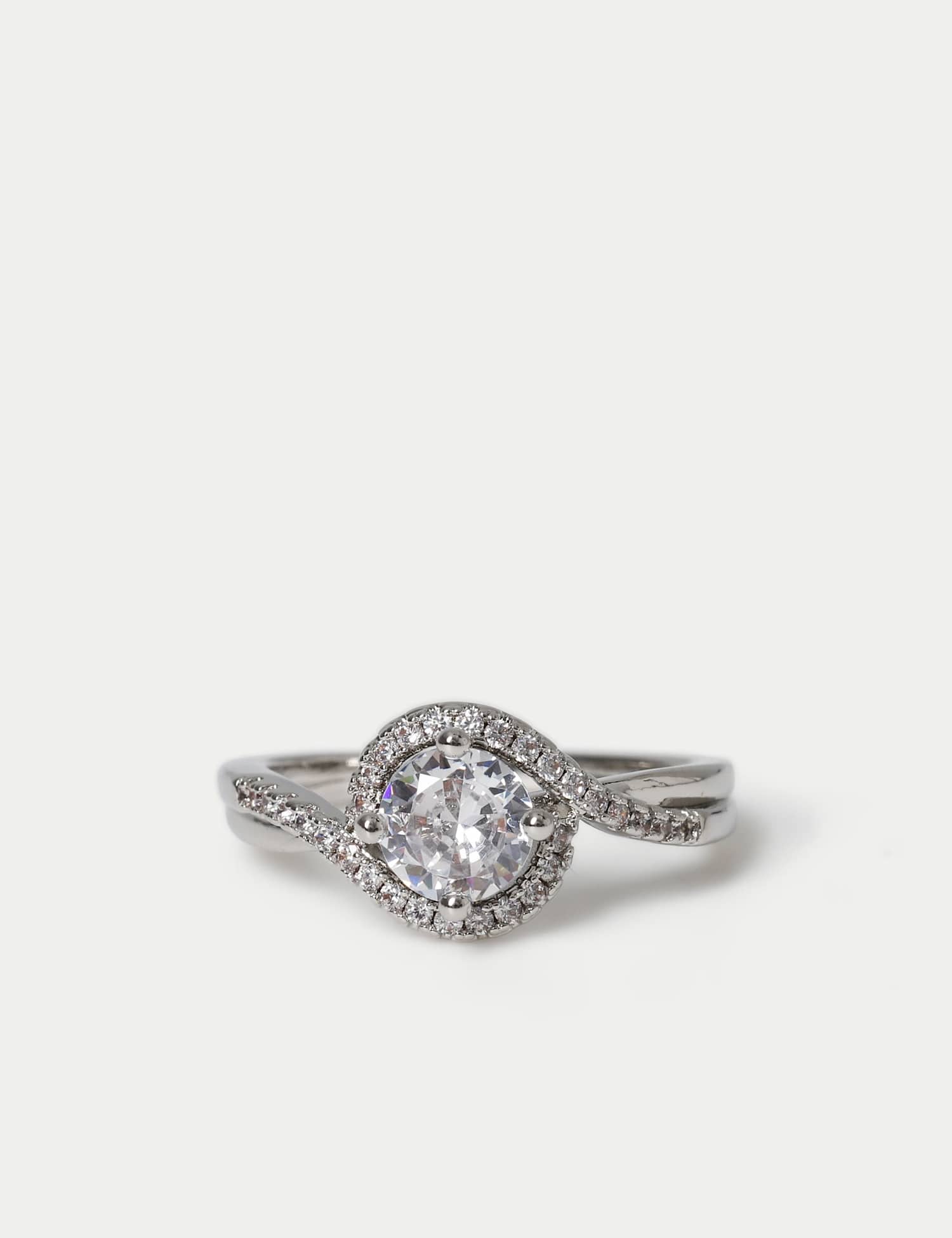 M&S Platinum Plated Encrusted Wrap Ring Silver
