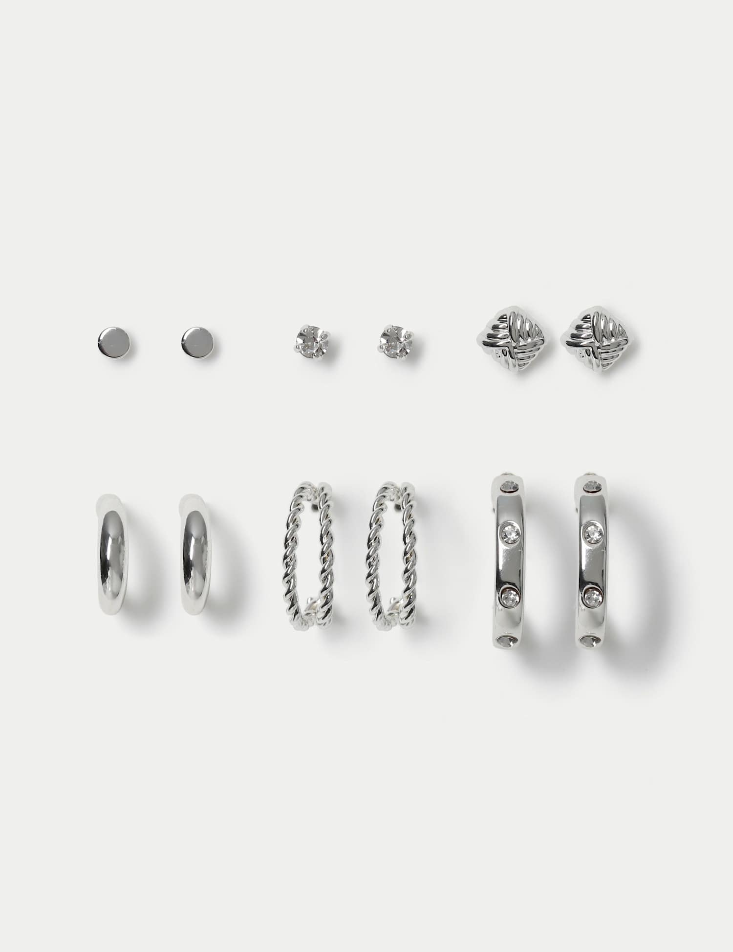 M&S 6 Pack Stone Hoop and Stud Multipack Silver