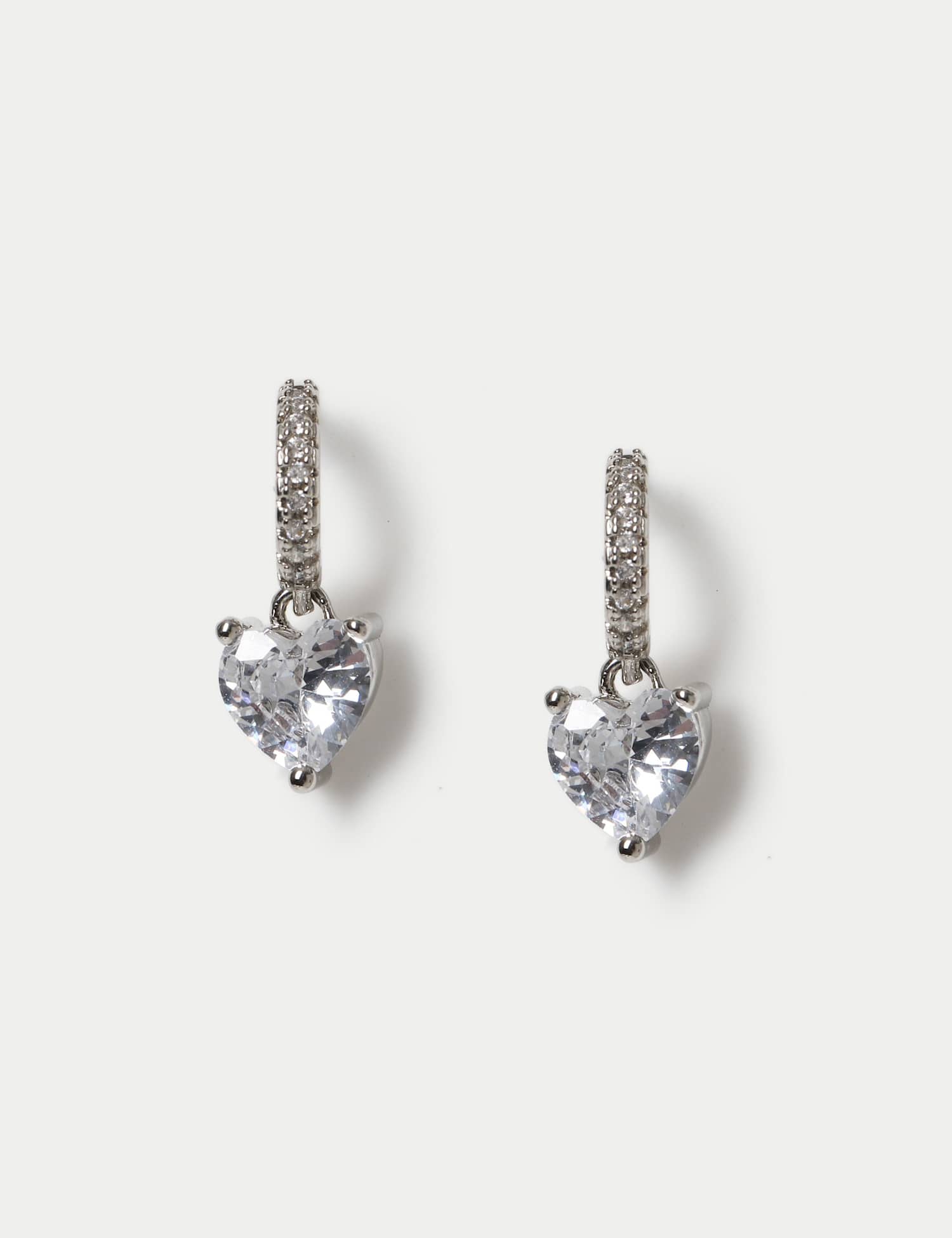 M&S Platinum Plated Heart Drop Earrings Silver