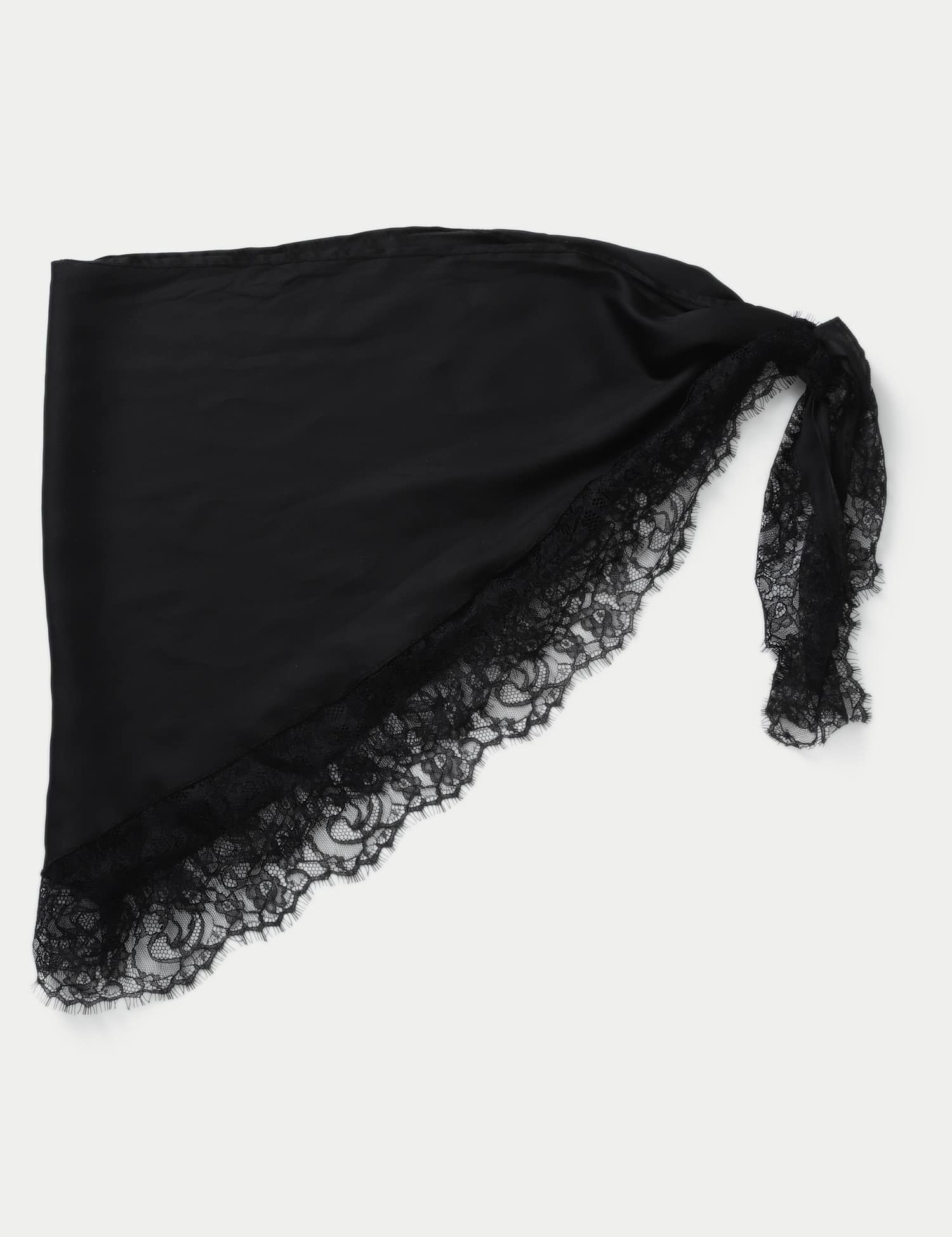 M&S Black Satin and Lace Tie Scarf Black
