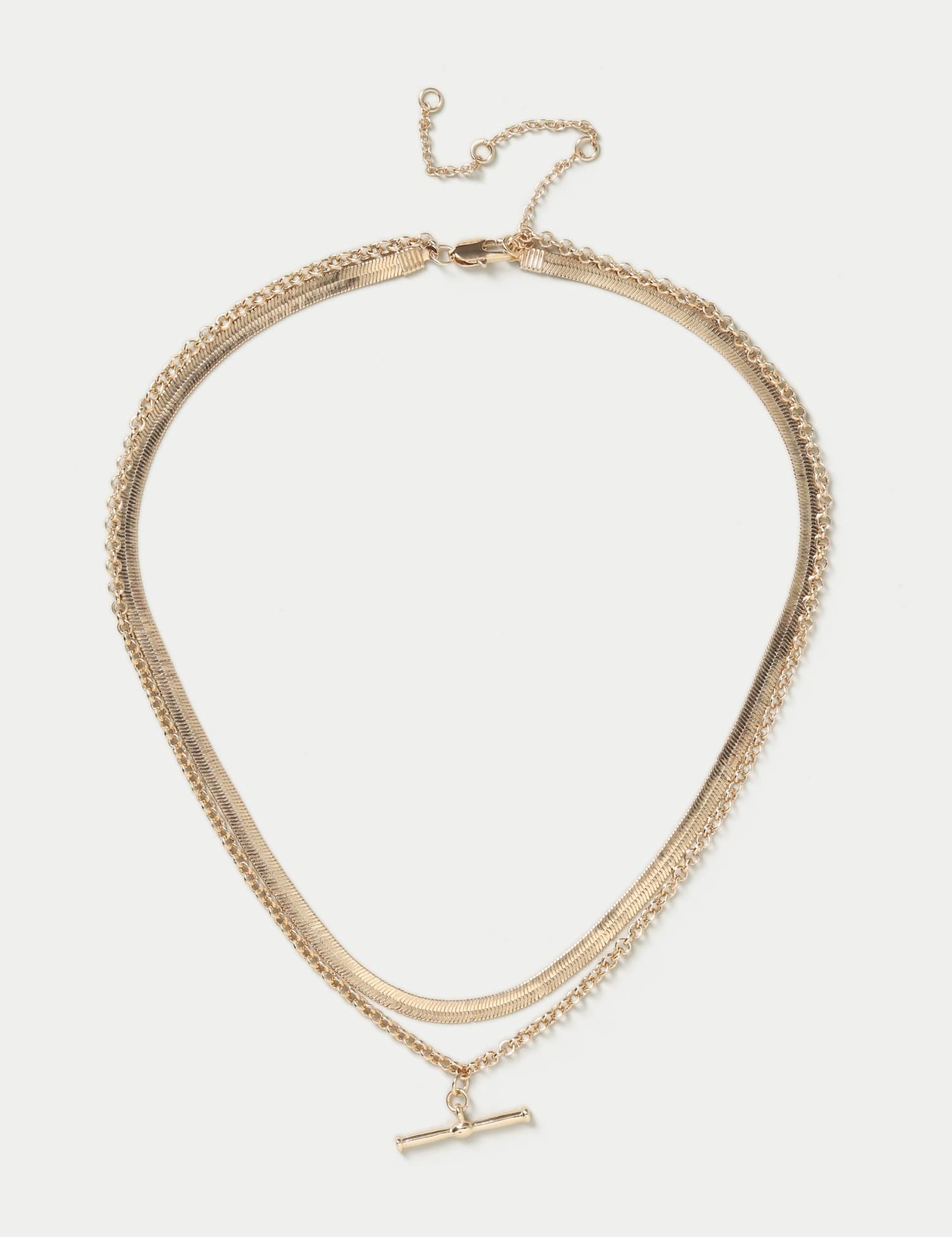 M&S Gold Snake T Bar Multirow Necklace Gold