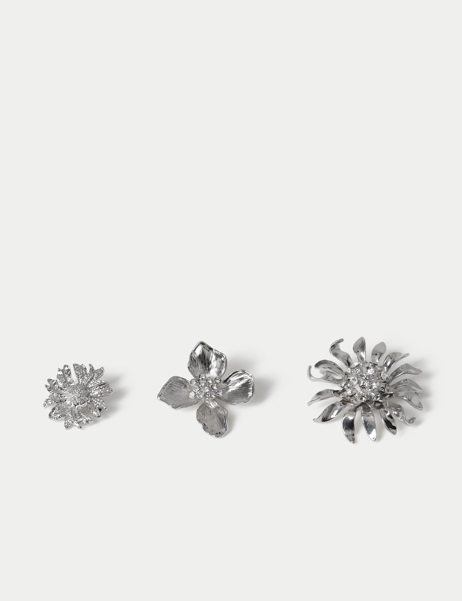 M&S 3 Pack  Silver Tone Embellished Flower Silver