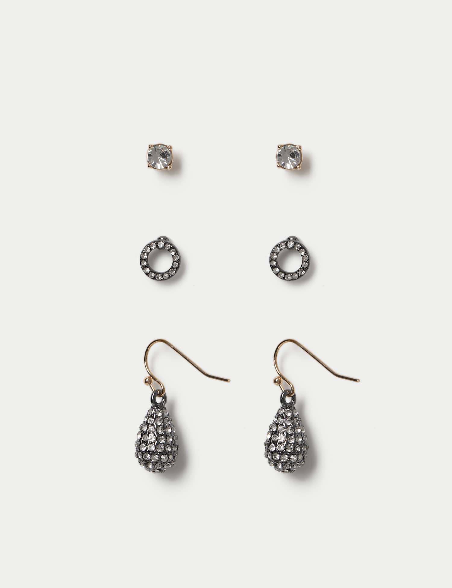M&S Christmas 3 Pack Cyrstal Stud Earrings Gold