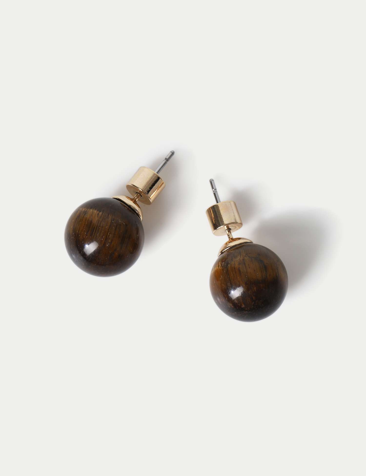 M&S Natural Stone Round Stud Earrings Brown Mix