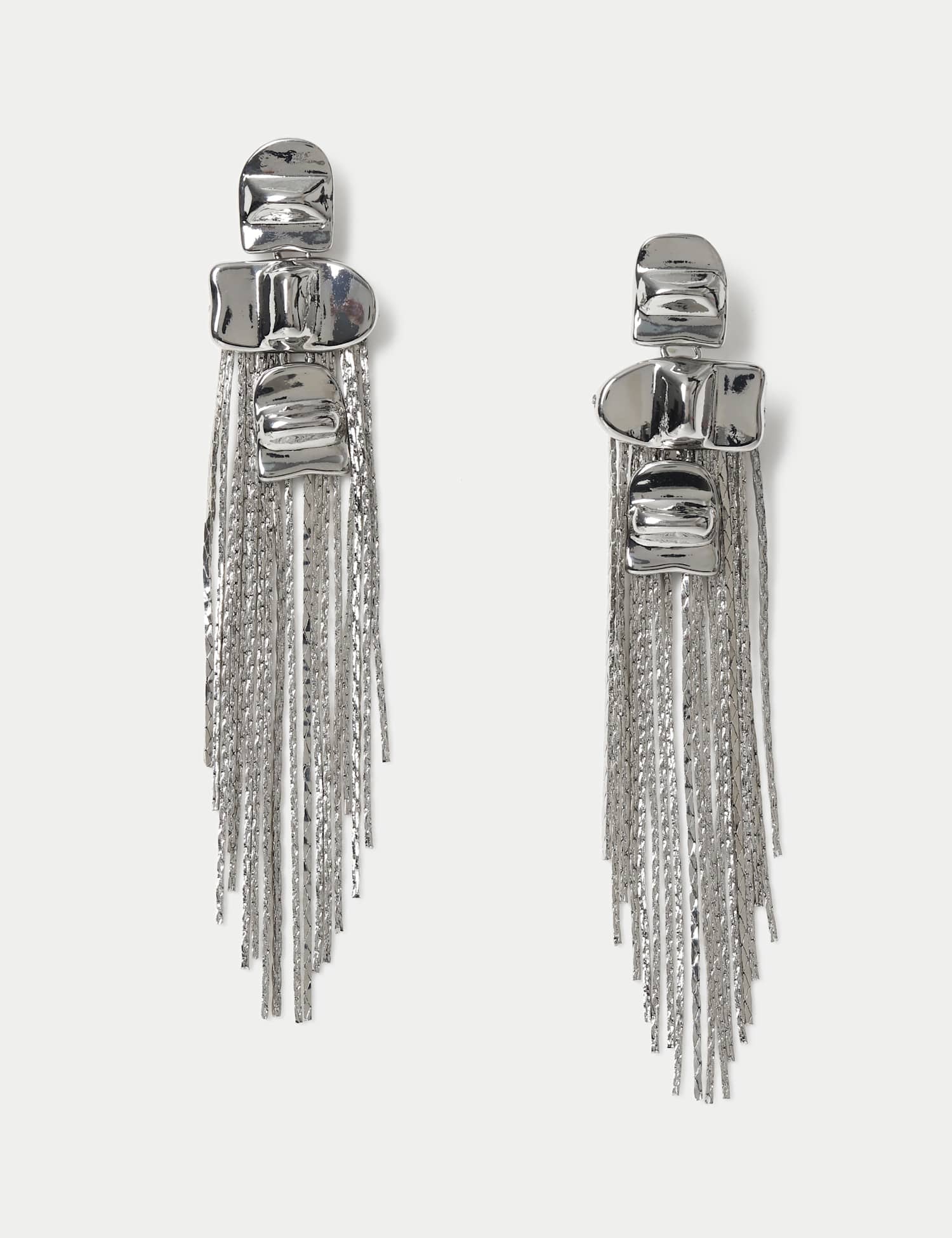 M&S Metal Tassel Chain Drop Earrings Silver