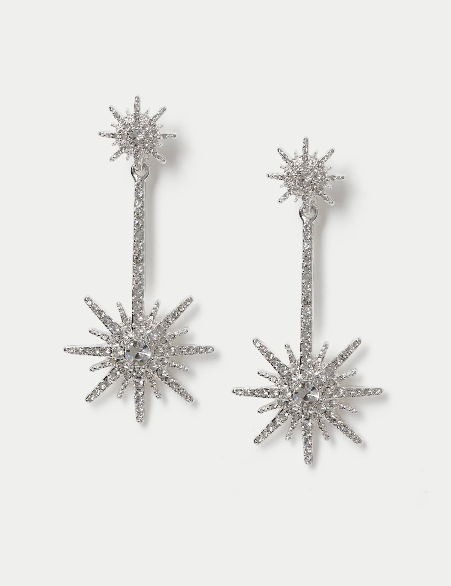 M&S Christmas Star Stick Drop Earrings Silver