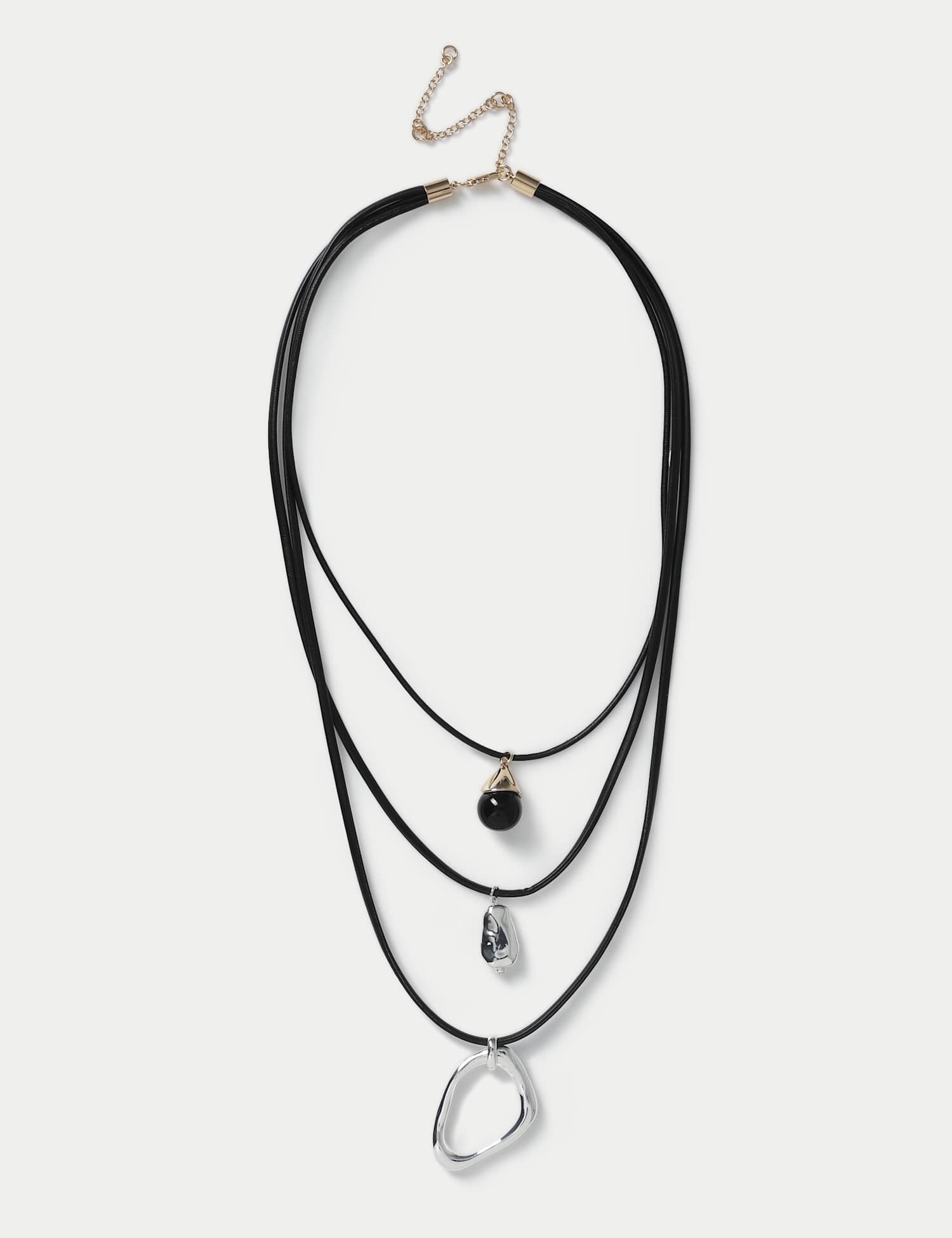 M&S Multirow Cord and Pendant Necklace Black Mix
