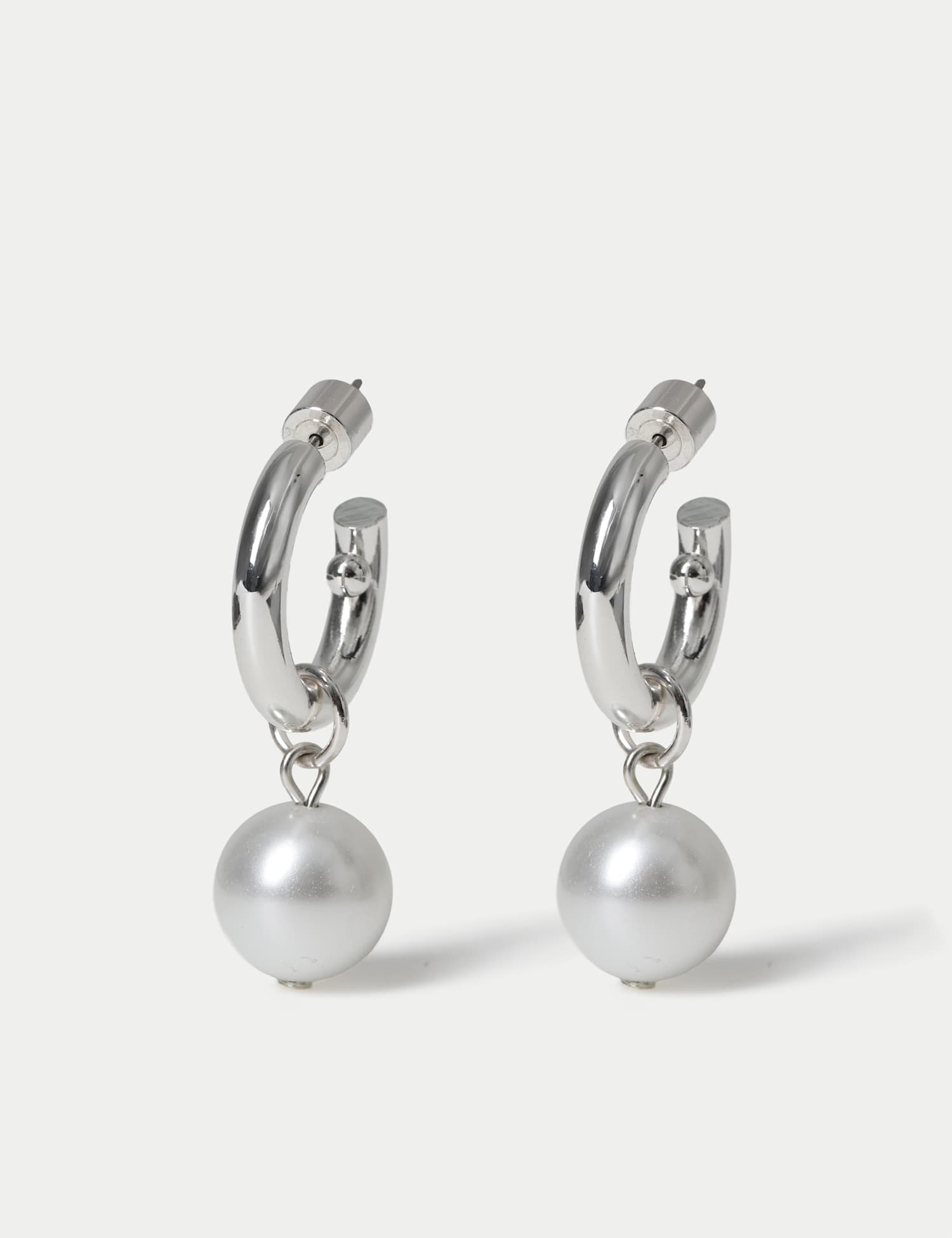 M&S Hoop Pearl Effect Earrings Silver