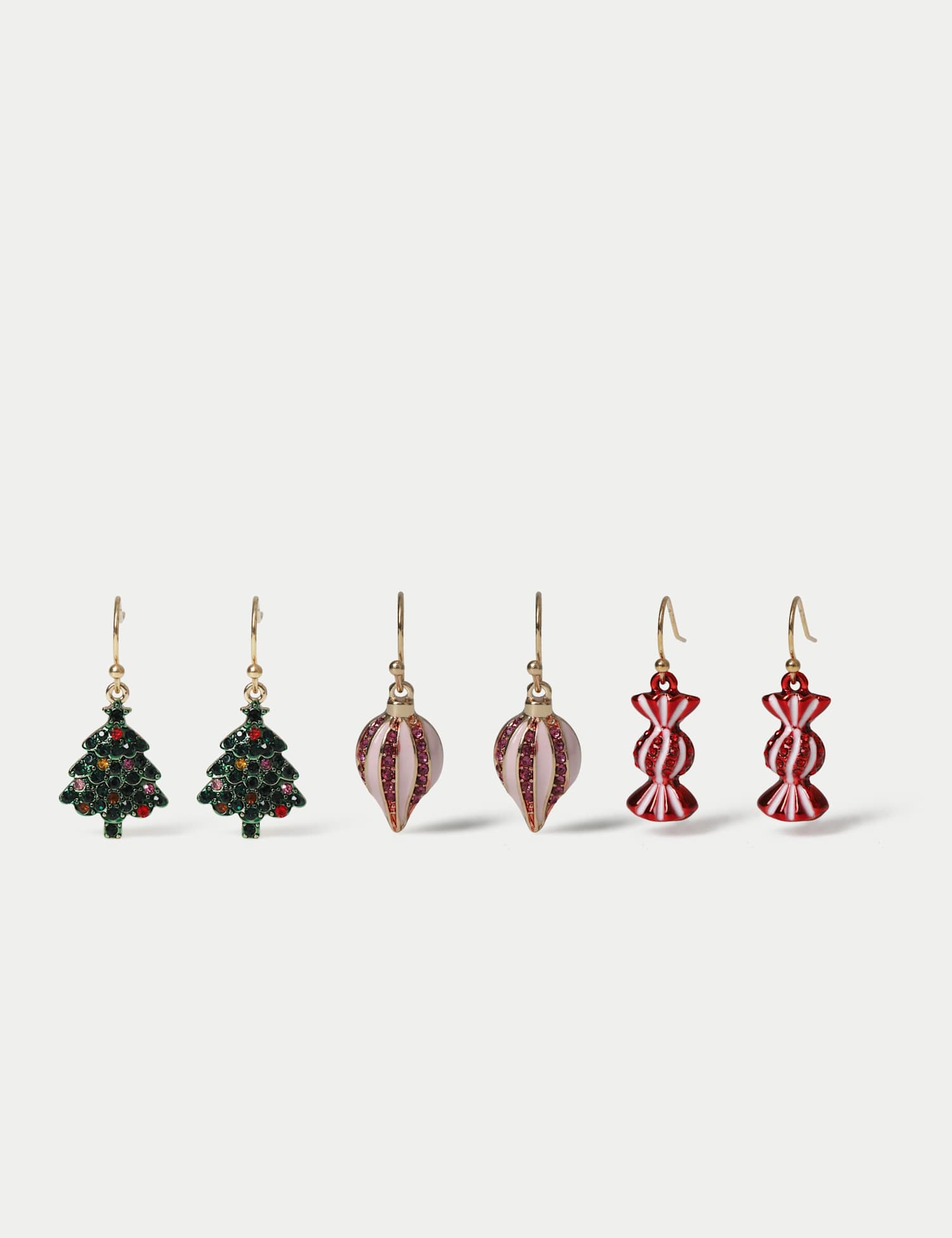 M&S Christmas 3 Pack Tree Drop Earrings Gold