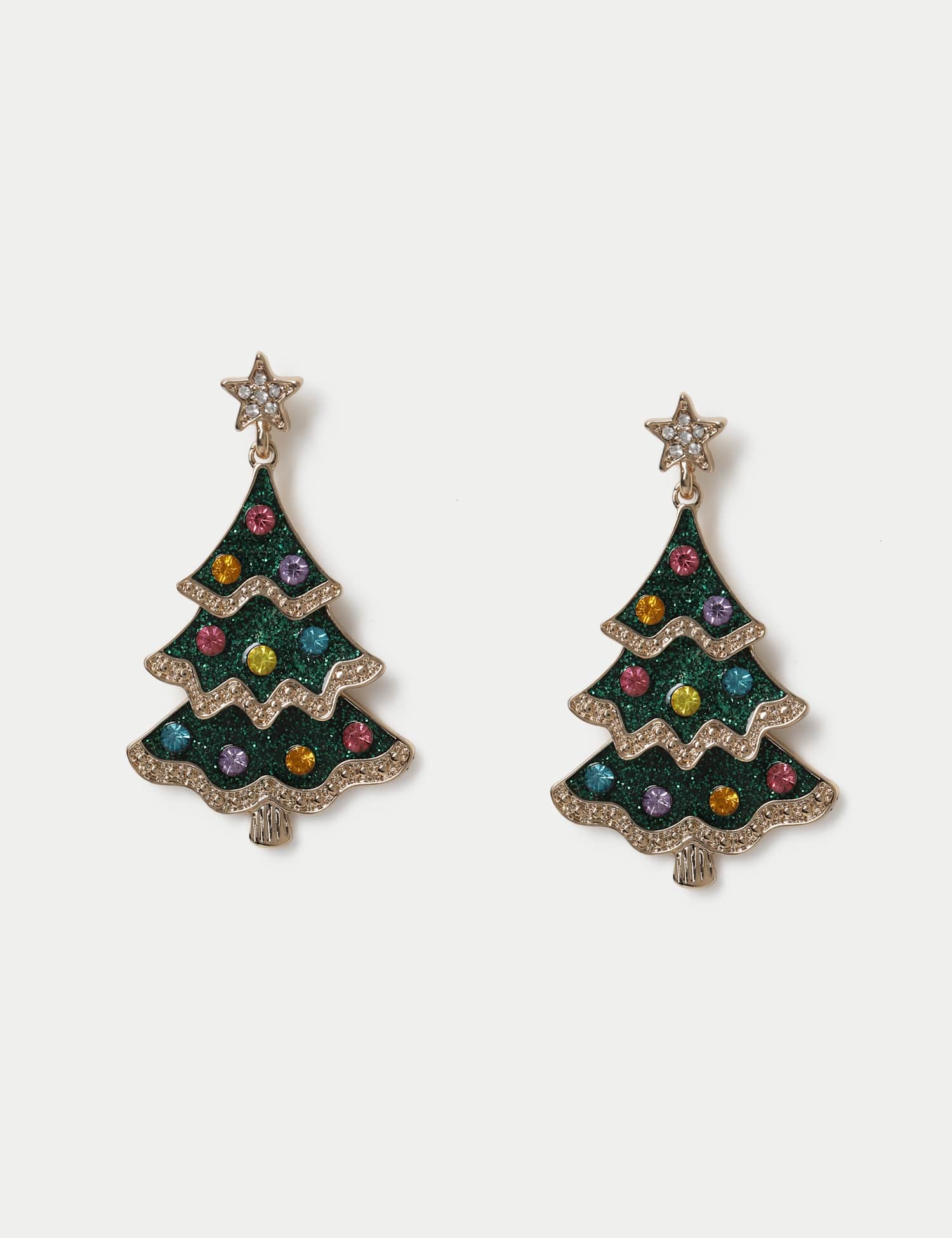 M&S Christmas Green Tree Earrings Gold