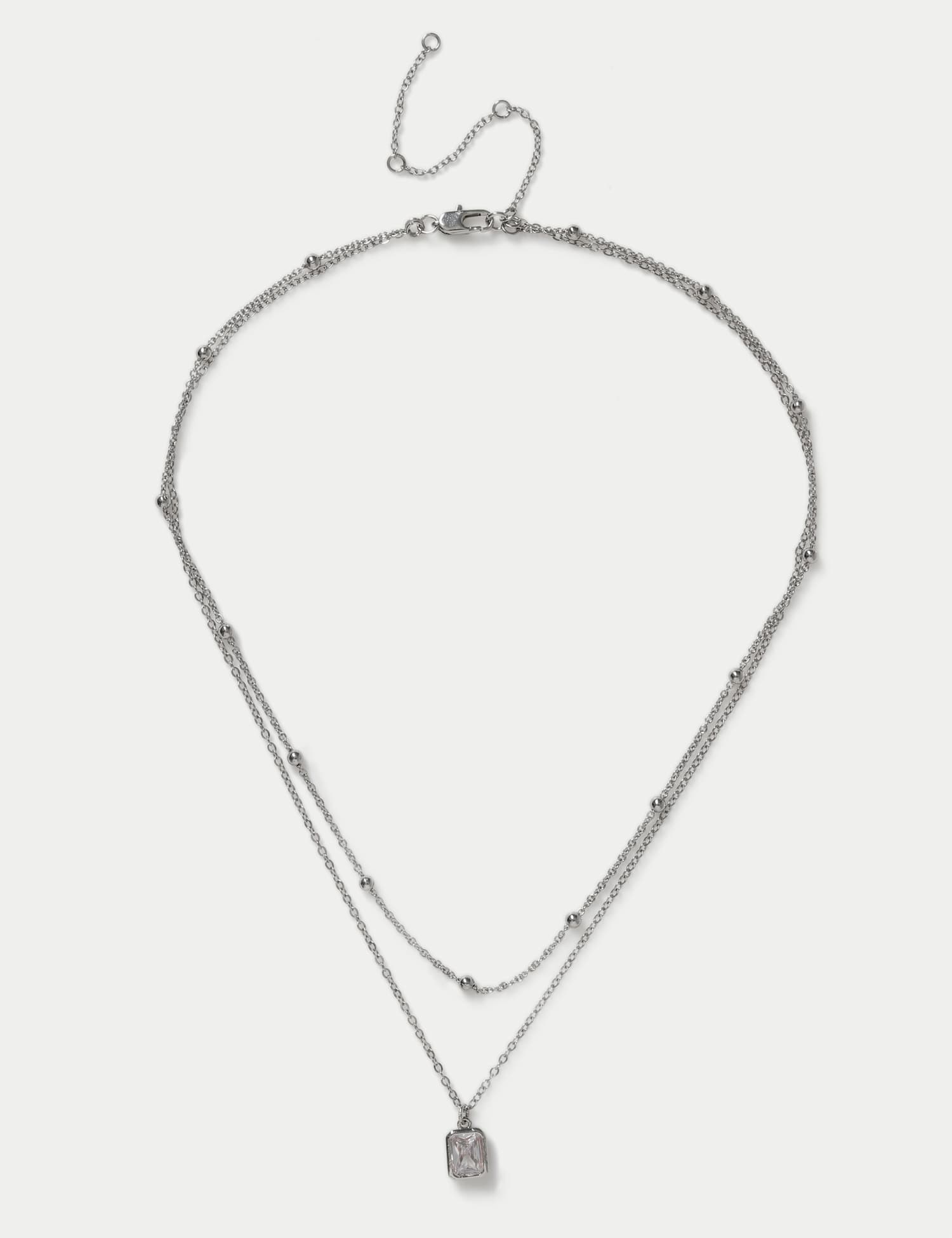 M&S Platinum CZ Multirow Necklace Silver